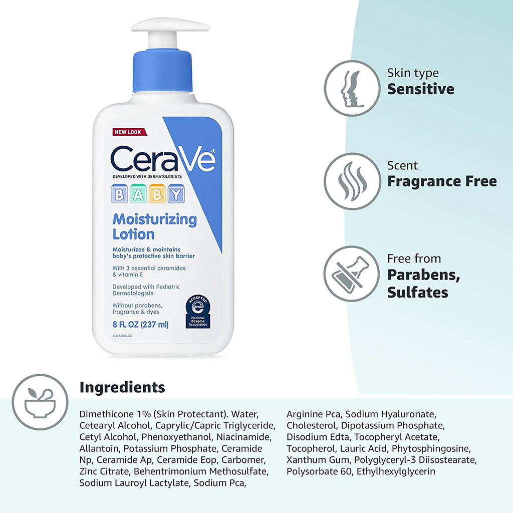 4 Pack CeraVe Baby Lotion, Paraben and Fragrance Free, 8 Ounce