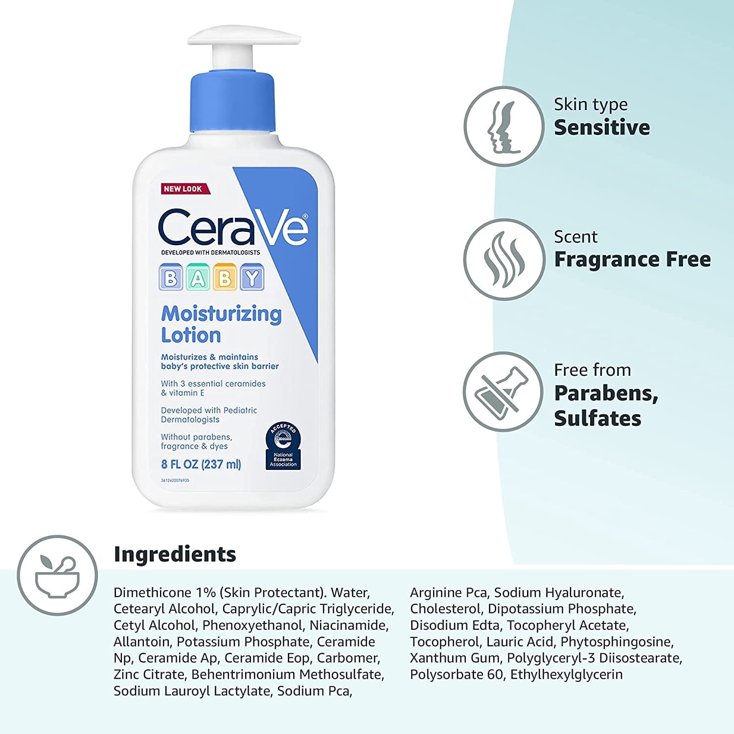 4 Pack CeraVe Baby Lotion, Paraben and Fragrance Free, 8 Ounce