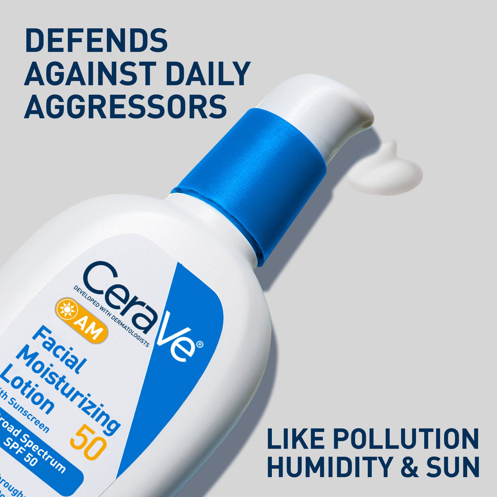CeraVe AM Moisturizing Face Lotion with SPF 50 Sun Protection for Normal to Oily Skin, 3 fl oz