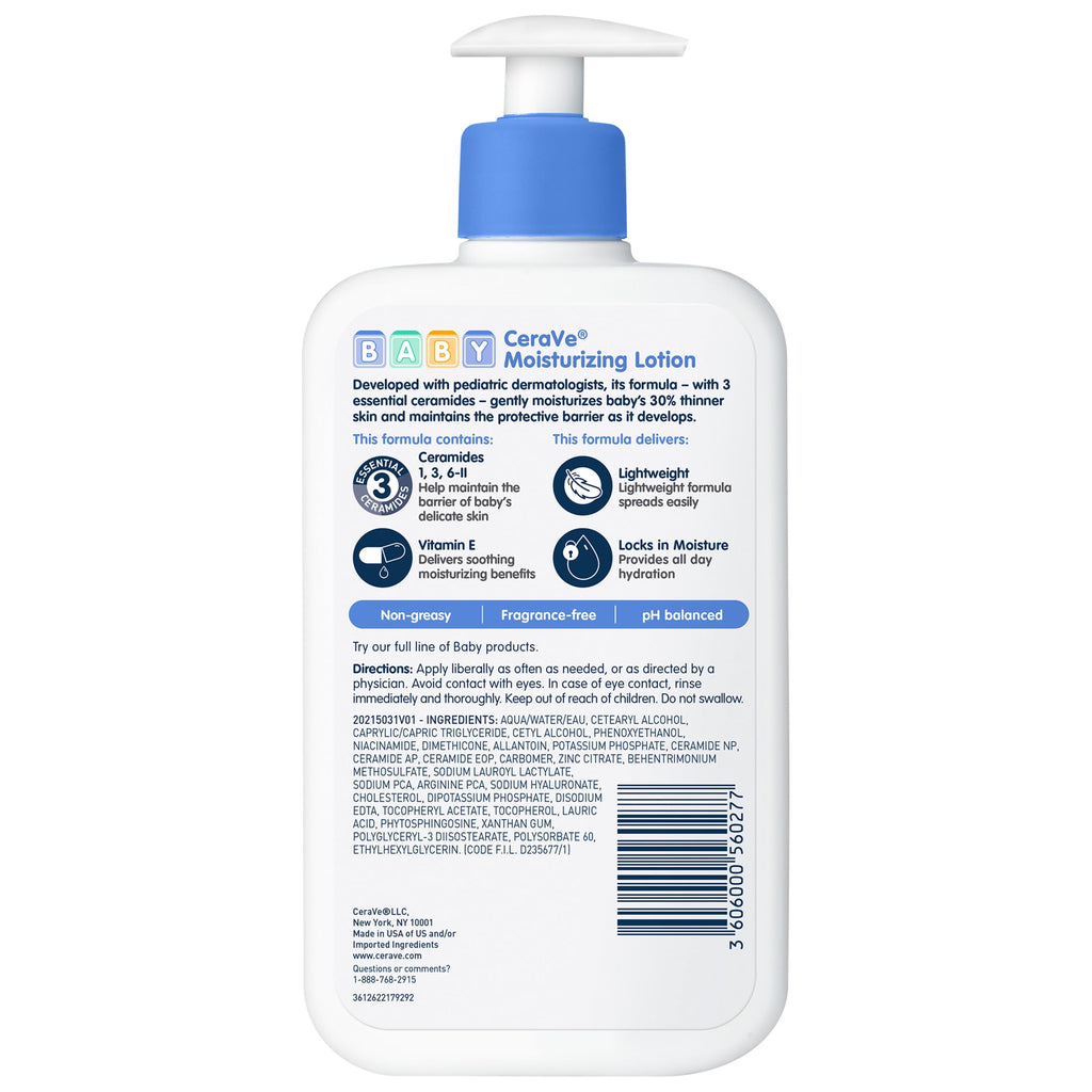 (2 pack) CeraVe Baby Face & Body Moisturizer Lotion for Sensitive Skin, 16 fl oz