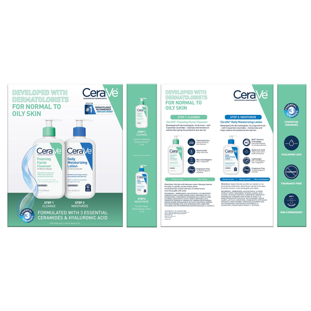 CeraVe Daily Skincare Essentials Kit for Balanced to Oily Skin, 2 Piece Set