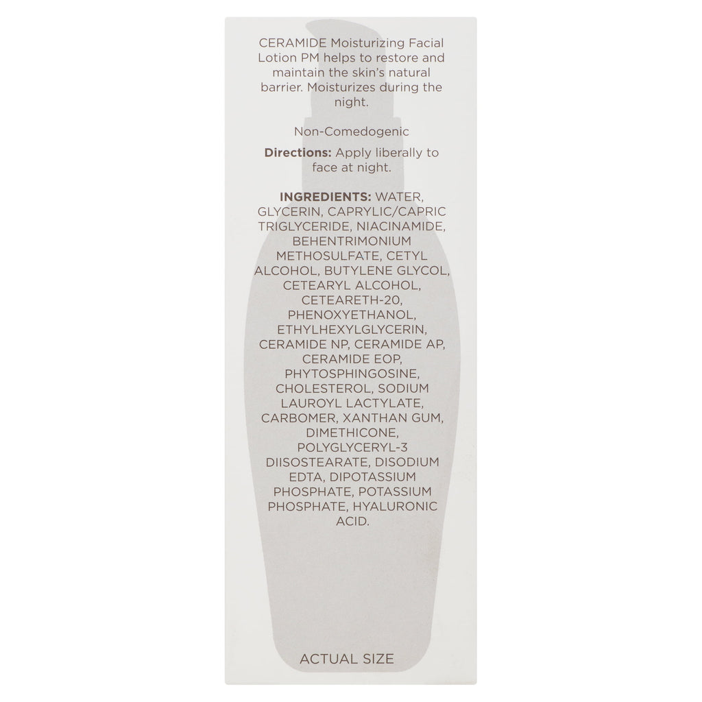 Equate Night Time Ceramide Moisturizing Facial Lotion for Face Care to Restore & Protect Skin, Fragrance Free, 3 fl oz, Compare to CeraVe® Facial Moisturizing Lotion PM Ingredients