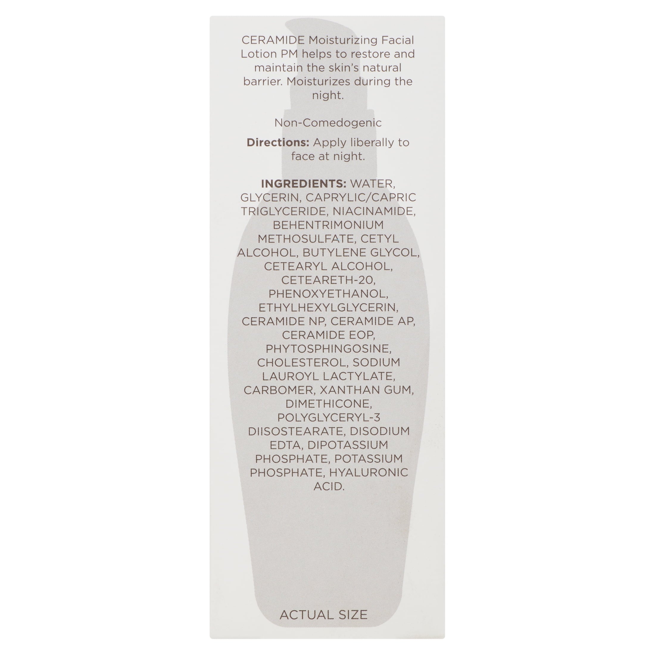 Equate Night Time Ceramide Moisturizing Facial Lotion for Face Care to Restore & Protect Skin, Fragrance Free, 3 fl oz, Compare to CeraVe® Facial Moisturizing Lotion PM Ingredients