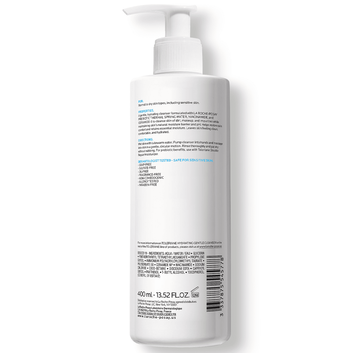La Roche-Posay Toleriane Hydrating Gentle Face Cleanser, Daily Face Wash for Dry Sensitive Skin, 13.52 fl oz