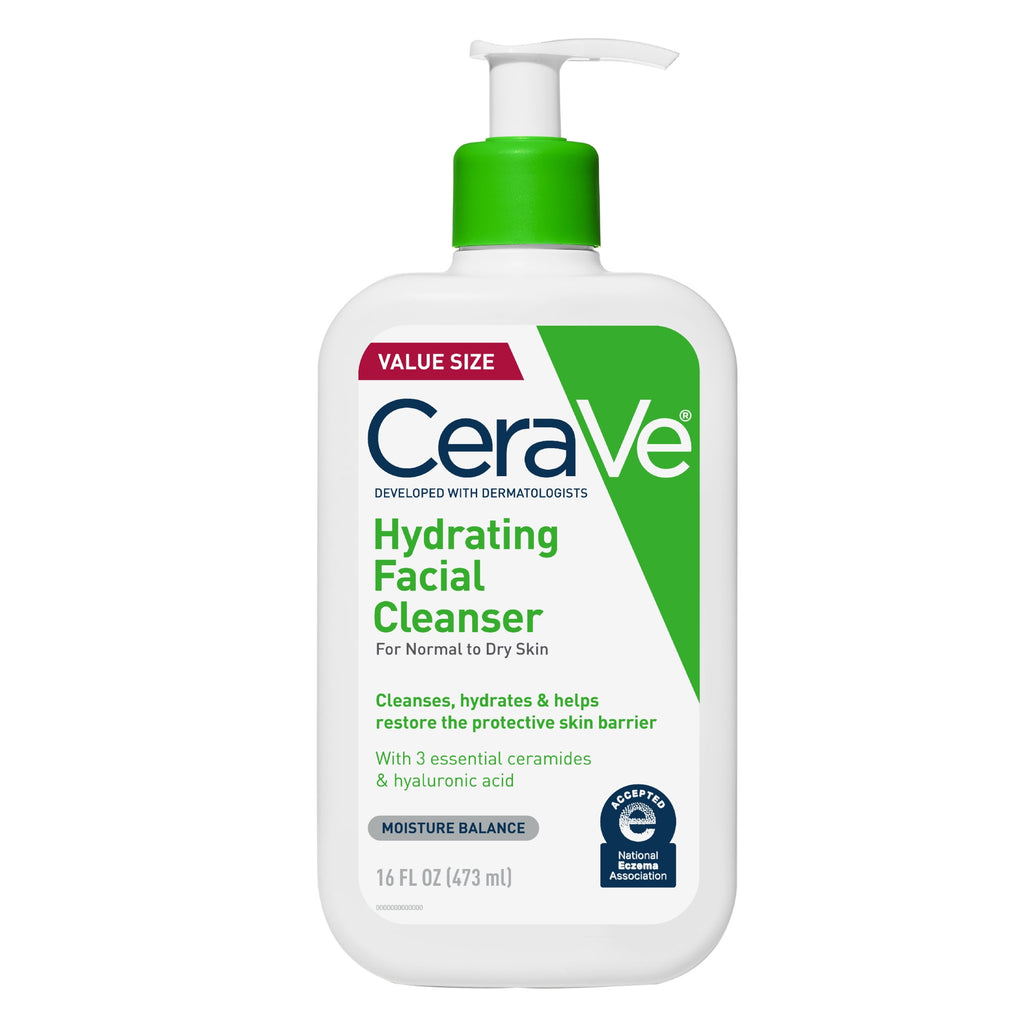 (2 pack) CeraVe Hydrating Facial Cleanser for Normal to Dry Skin, Daily Face Wash for Dryness, 16 fl oz.