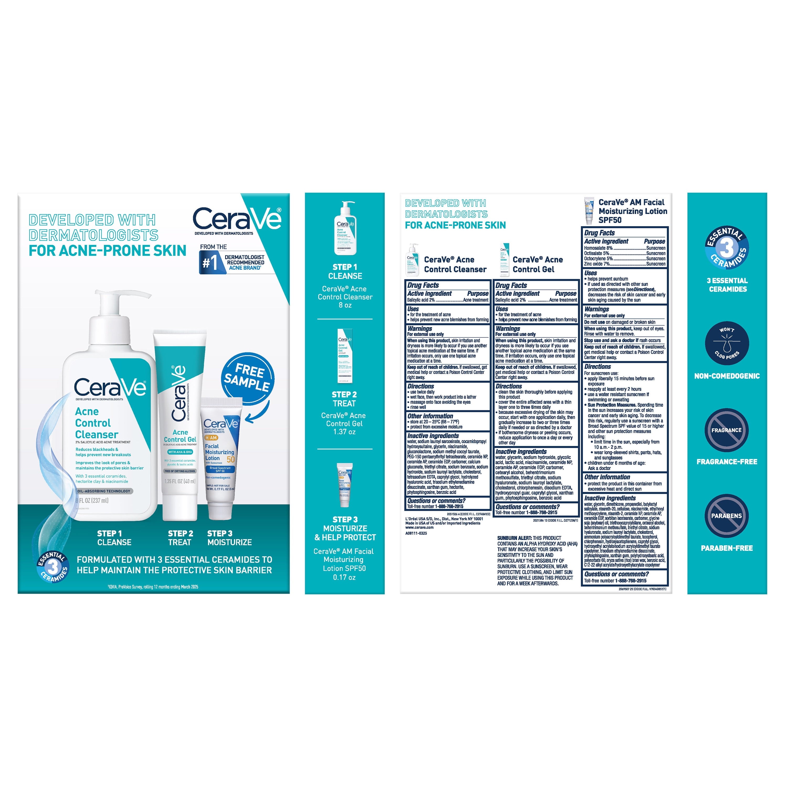 CeraVe Acne Essentials Skincare Set 3-Step Routine for Acne-Prone Skin