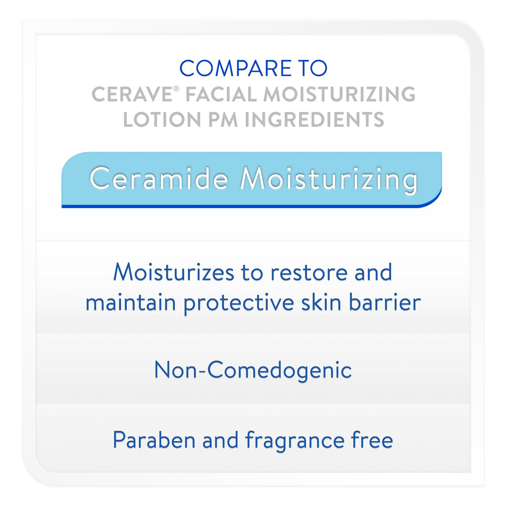 Equate Night Time Ceramide Moisturizing Facial Lotion for Face Care to Restore & Protect Skin, Fragrance Free, 3 fl oz, Compare to CeraVe® Facial Moisturizing Lotion PM Ingredients