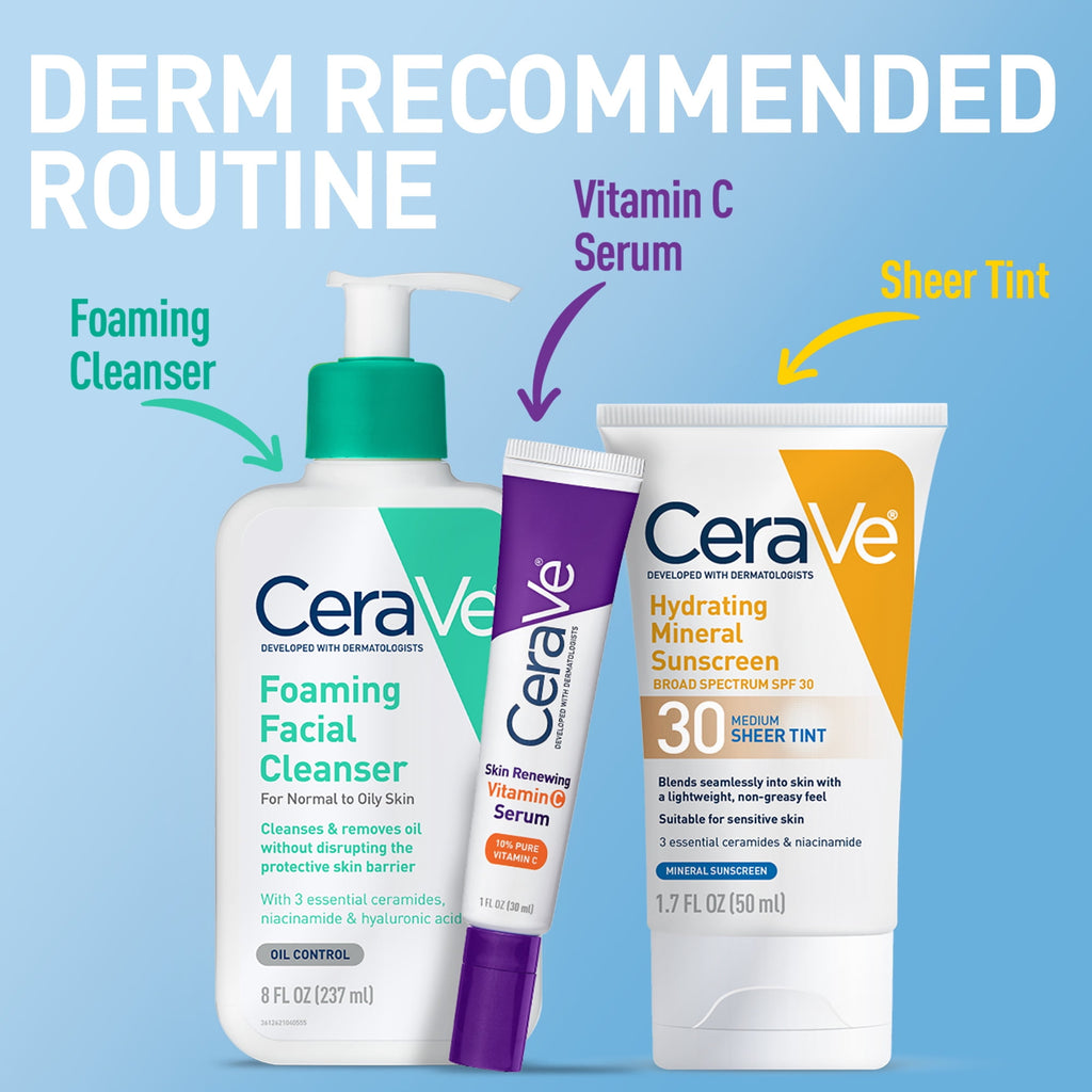 (2 pack) CeraVe Tinted Hydrating Mineral Sunscreen Lotion SPF 30 for Face with Sheer Tint