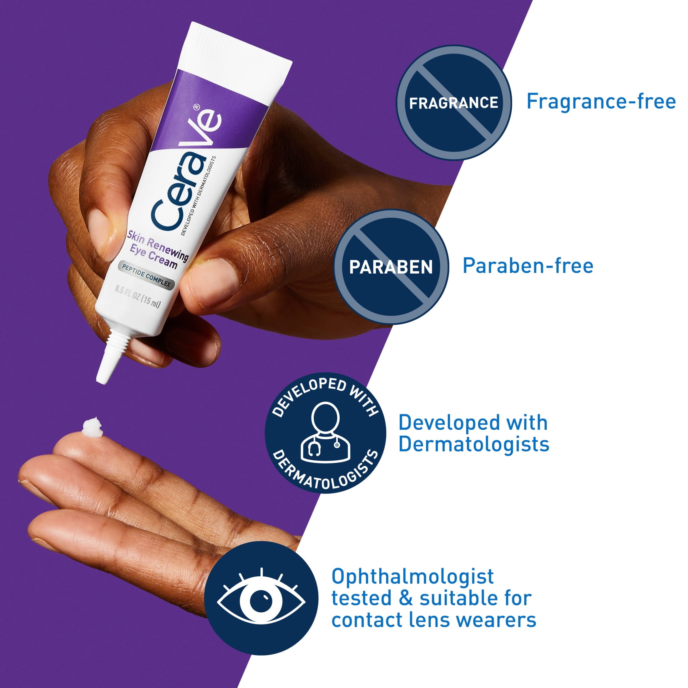 CeraVe Skin Care Renewing Eye Cream for Dark Circles & Puffiness with Peptides, Hyaluronic Acid, Niacinamide, Caffeine, Fragrance Free 0.5 fl oz