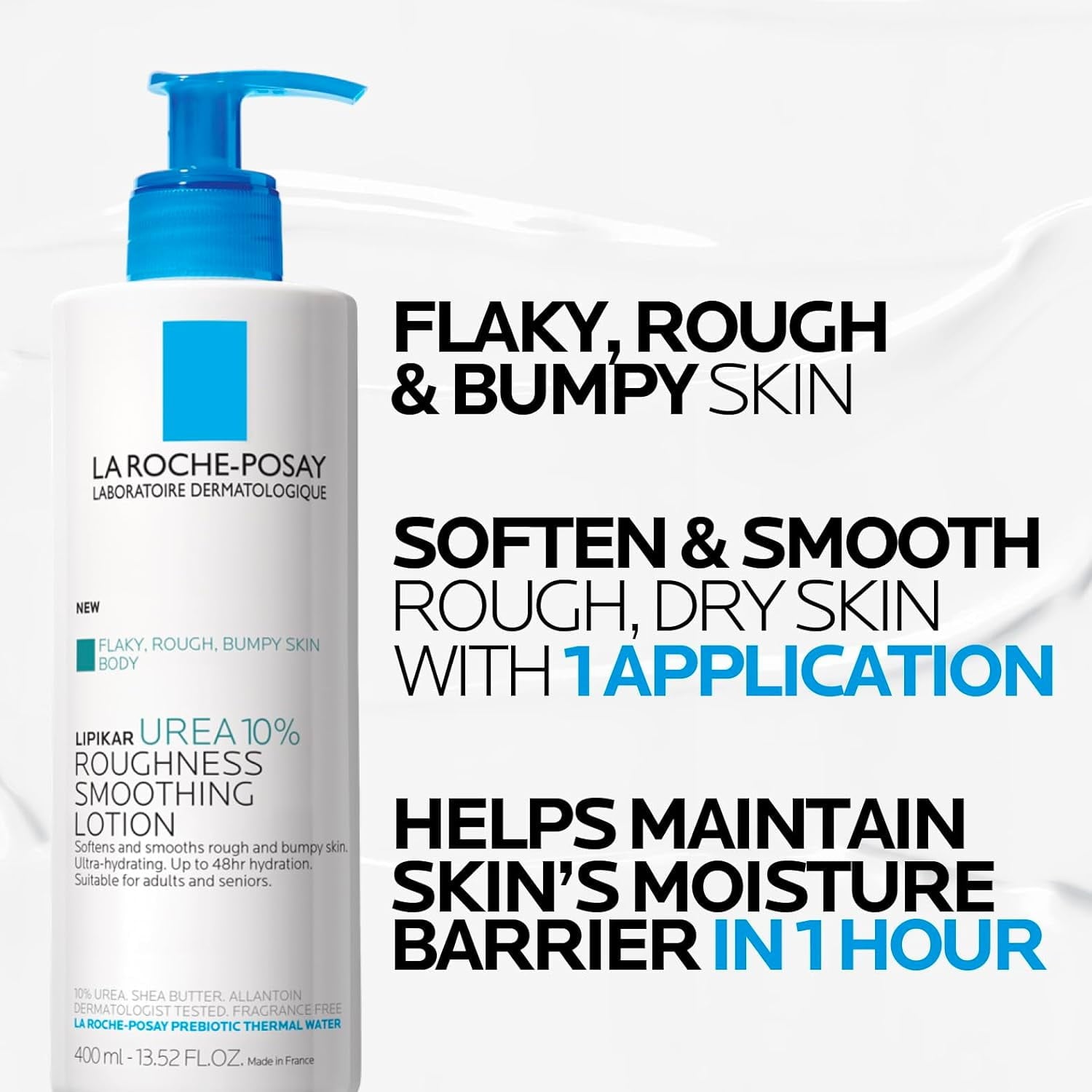 La Roche-Posay Lipikar Urea 10% Roughness Smoothing Body Lotion for Dry Skin, 13.52 fl oz