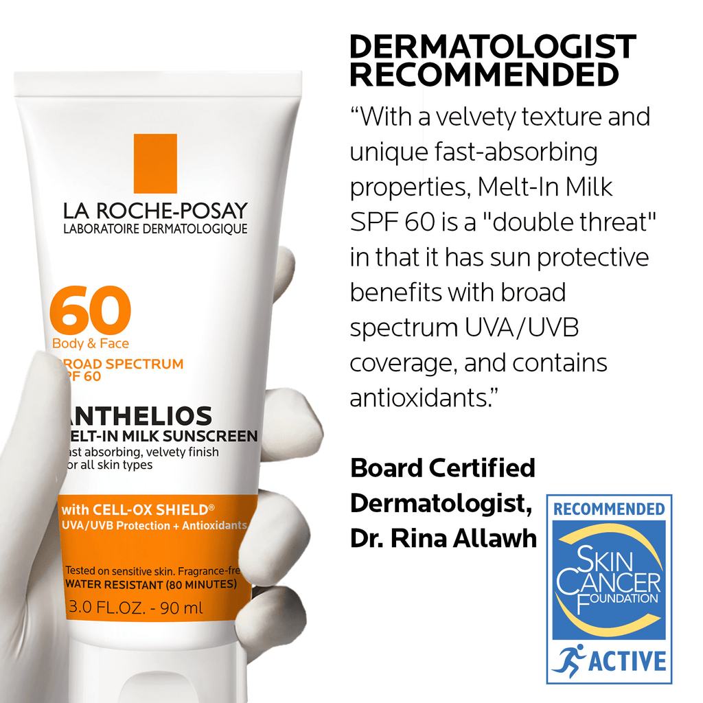 La Roche-Posay Anthelios Melt-In Milk Sunscreen SPF 60 Face and Body for All Skin Types 3.0 fl oz