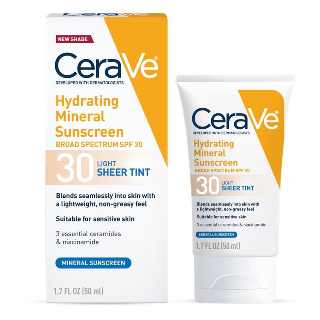 (2 pack) CeraVe Tinted Hydrating Mineral Sunscreen Lotion SPF 30 for Face with Sheer Tint
