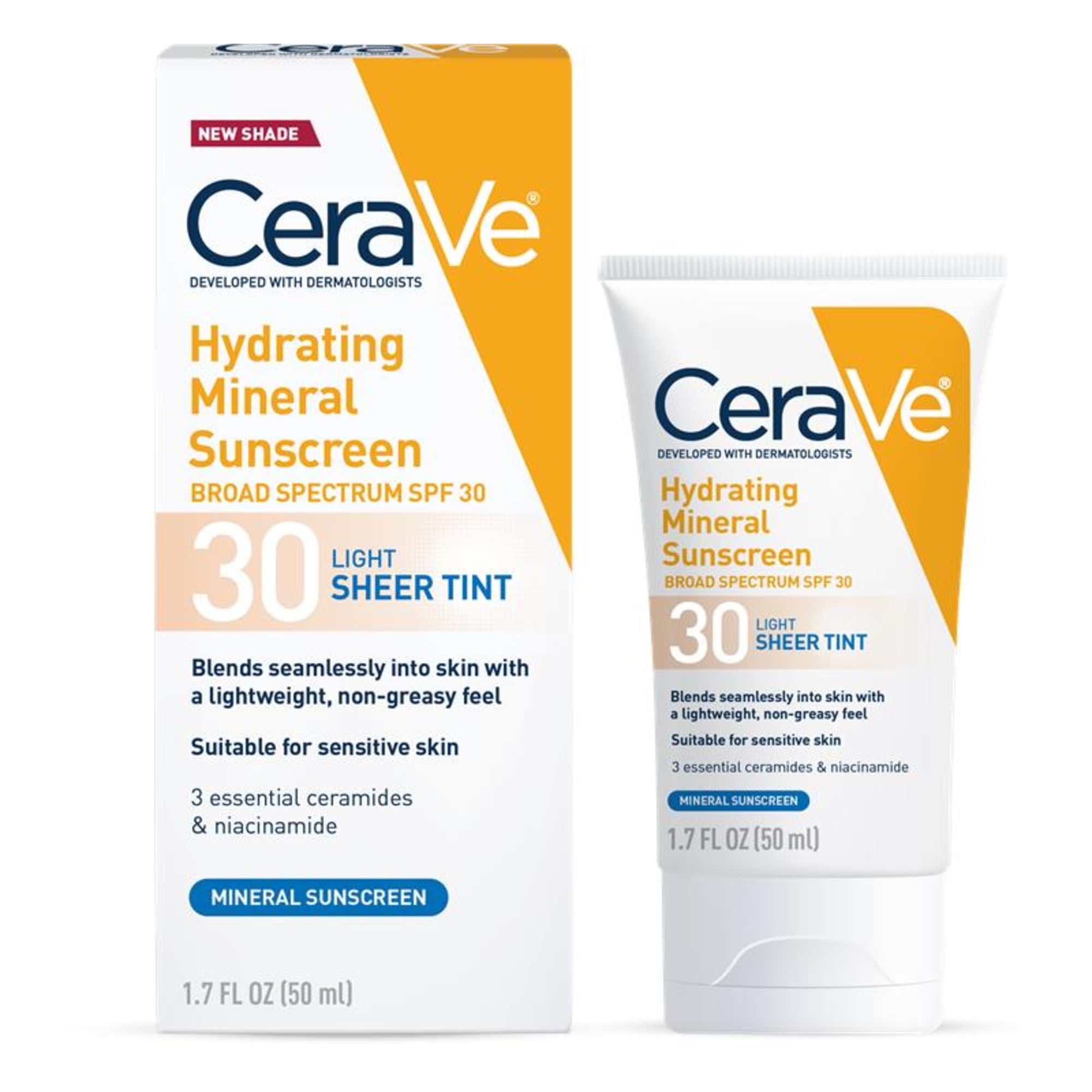 (2 pack) CeraVe Tinted Hydrating Mineral Sunscreen Lotion SPF 30 for Face with Sheer Tint