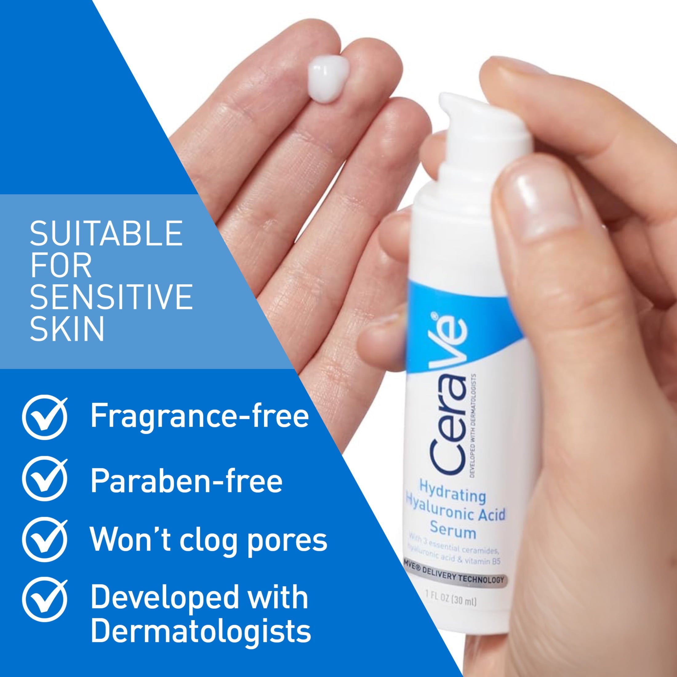 CeraVe Hyaluronic Acid Serum Gel-Cream Formula Normal to Dry Skin 1 fl oz
