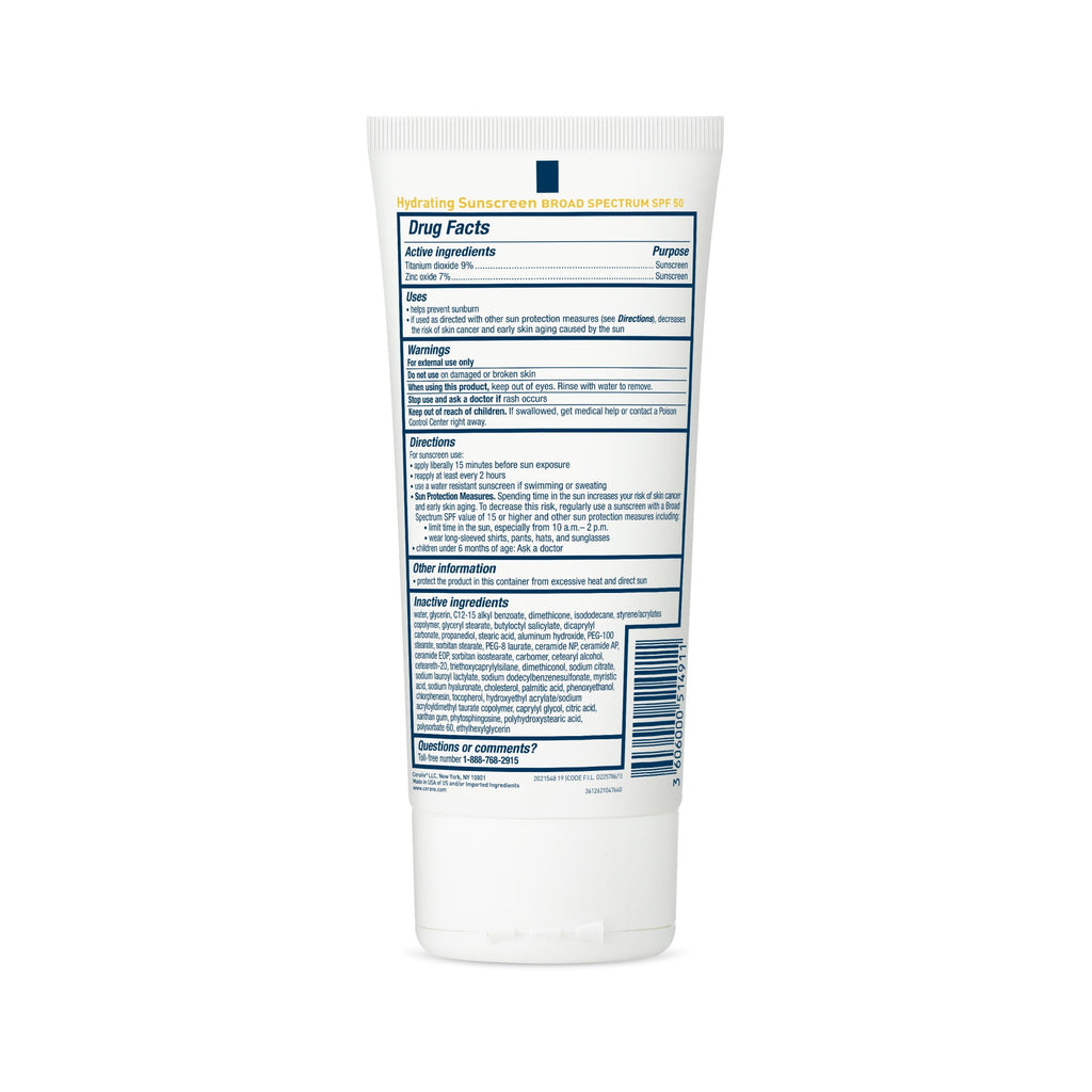 CeraVe Hydrating Mineral Sunscreen SPF 50 for Sensitive Skin, Kids & Adults Body Lotion 5 fl oz