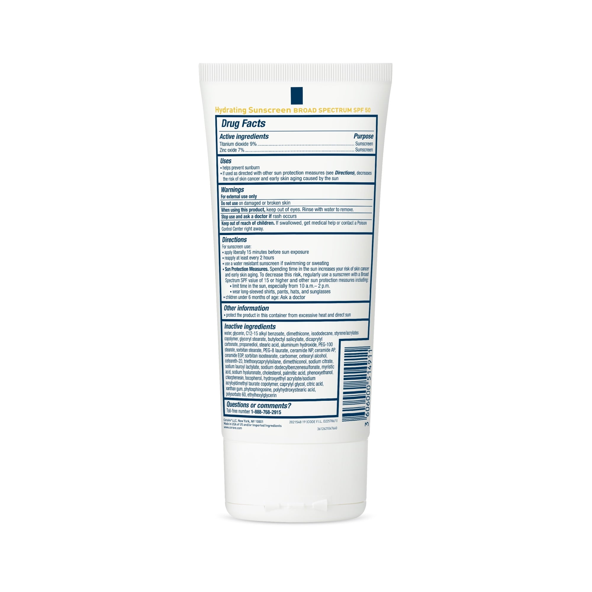 CeraVe Hydrating Mineral Sunscreen SPF 50 for Sensitive Skin, Kids & Adults Body Lotion 5 fl oz