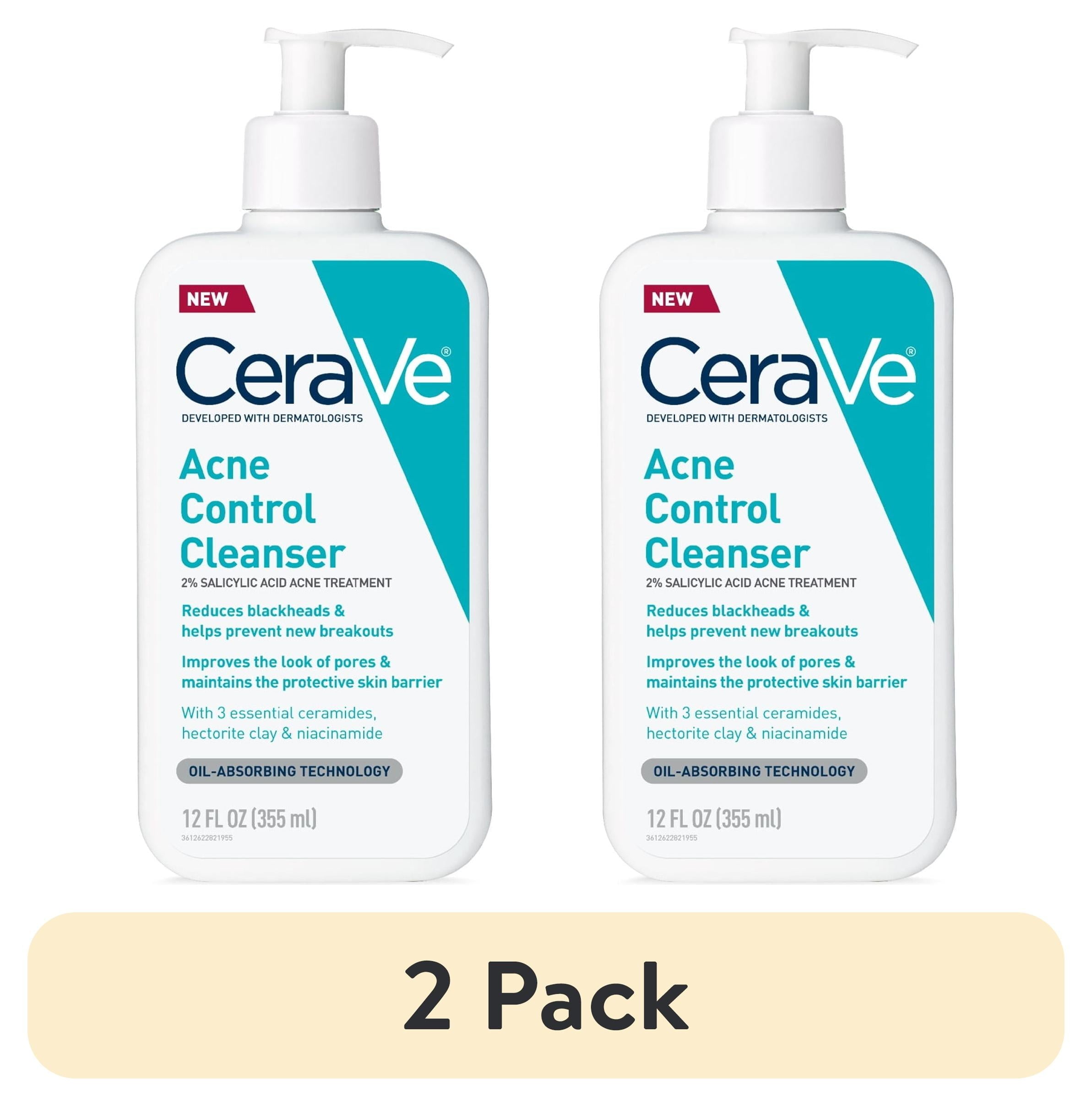(2 pack) CeraVe Skin Care Acne Control Face Cleanser with 2% Salicylic Acid Clears Acne Blackheads Pores