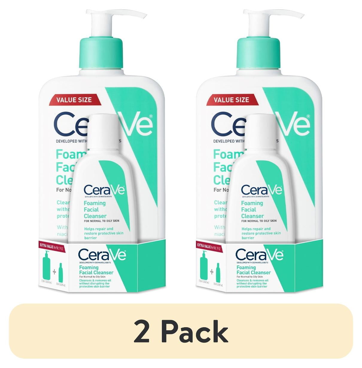 (2 pack) CeraVe Foaming Facial Cleanser, Daily Face Wash for Normal to Oily Skin, 3 fl oz & 16 fl oz