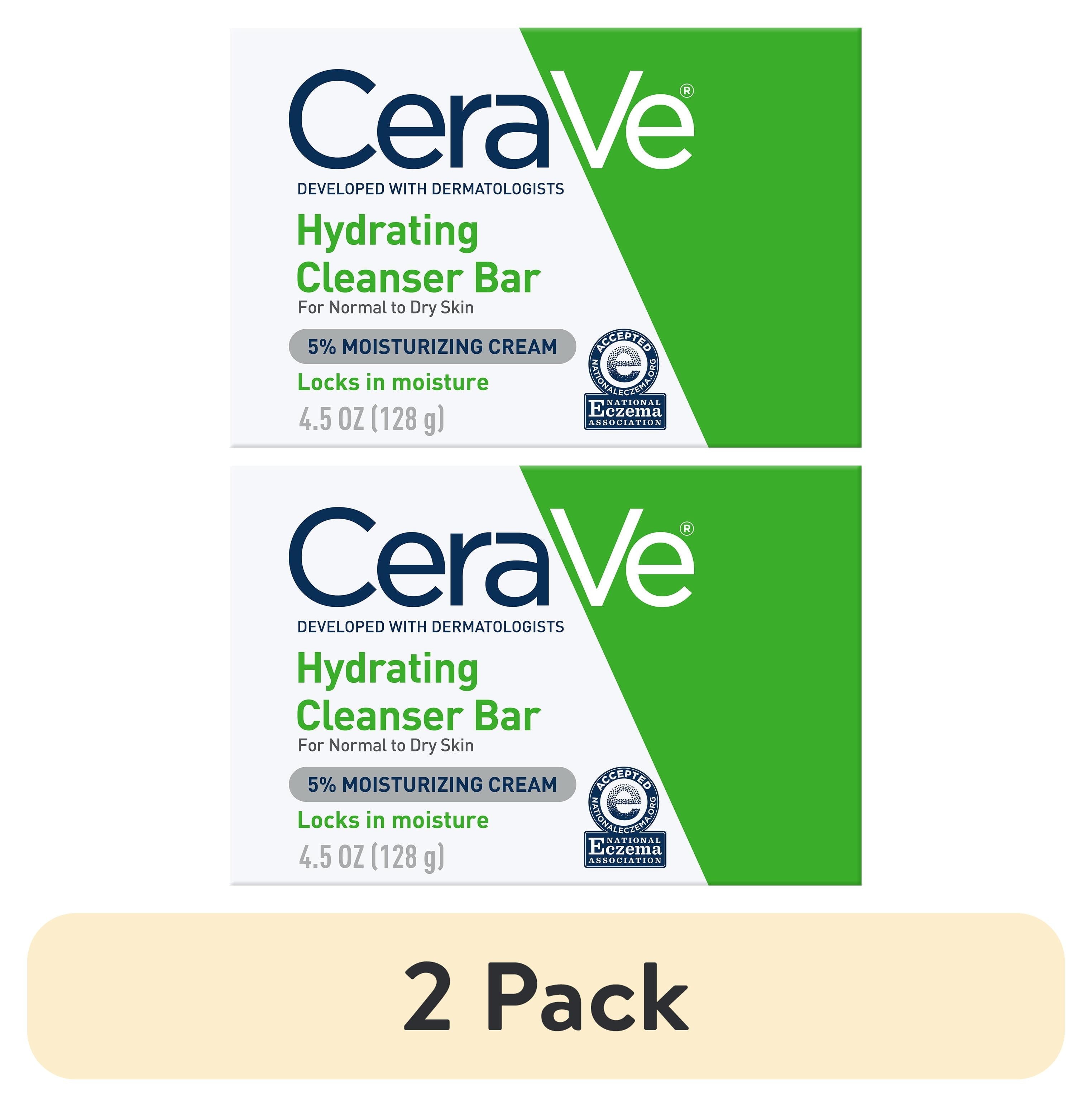 (2 pack) CeraVe Hydrating Cleansing Bar for Face and Body for Normal to Dry Skin, 4.5 oz