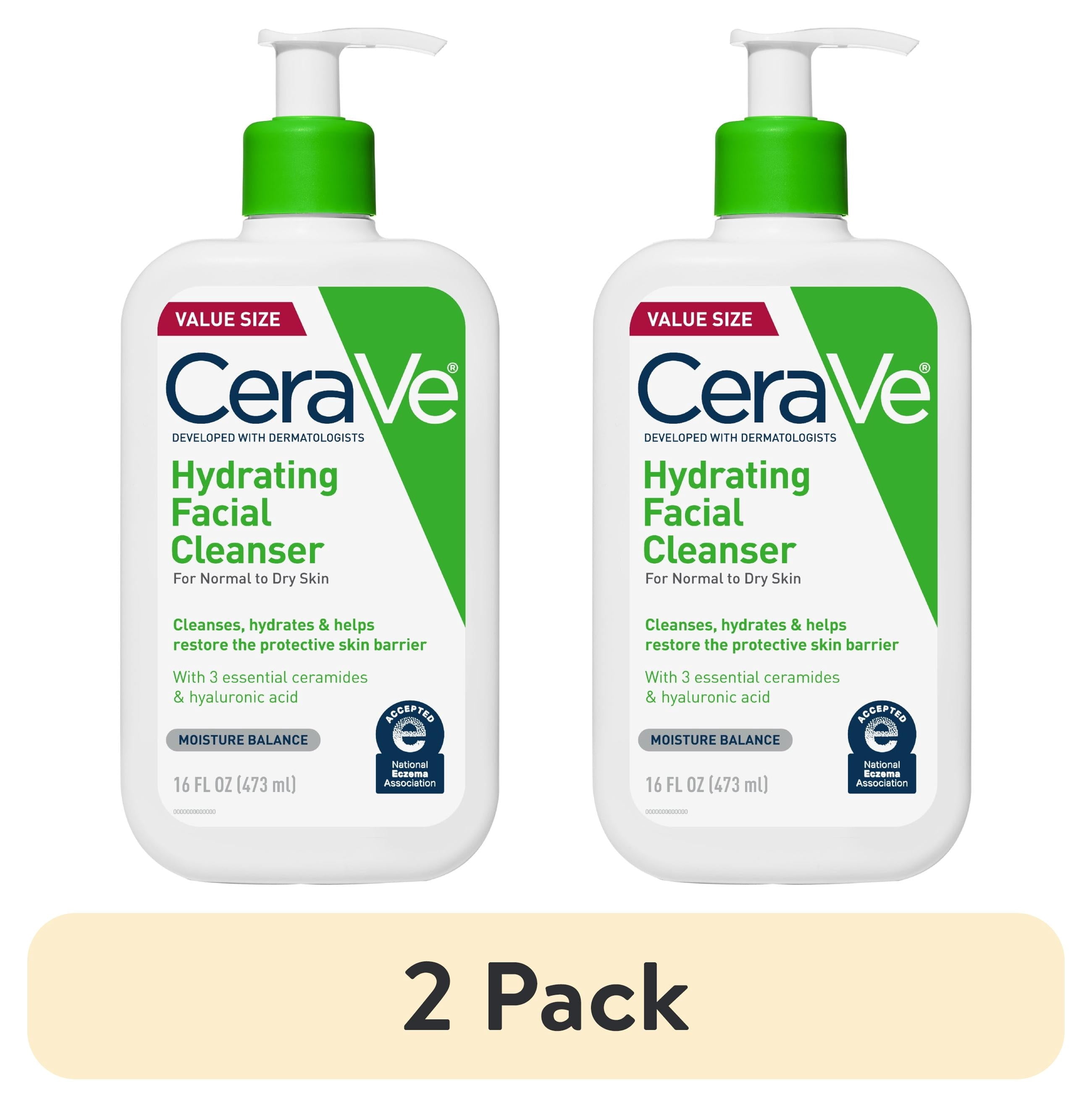 (2 pack) CeraVe Hydrating Facial Cleanser for Normal to Dry Skin, Daily Face Wash for Dryness, 16 fl oz.
