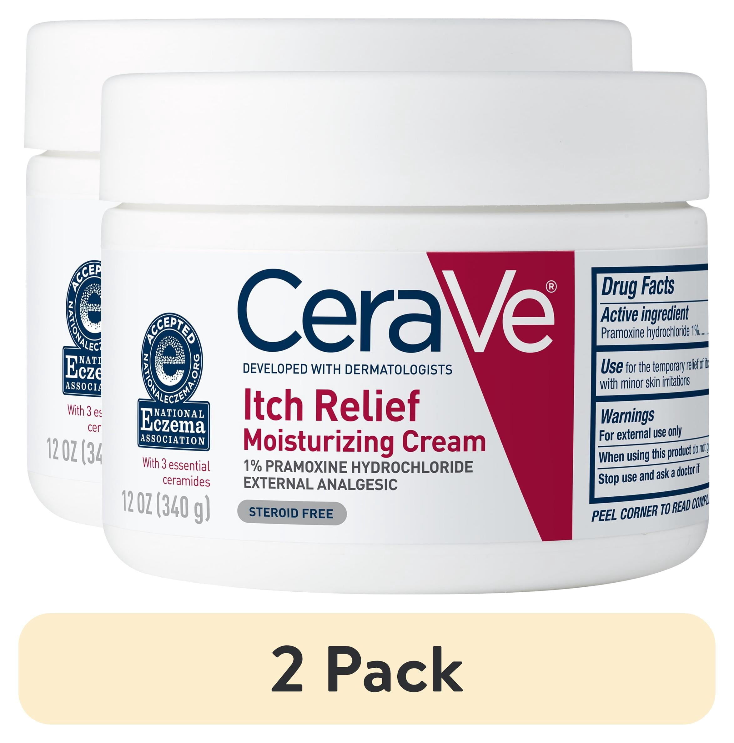 (2 pack) CeraVe Itch Relief Moisturizing Cream Body Lotion, Steroid-Free Treatment for Dry & Itchy Skin 12 oz