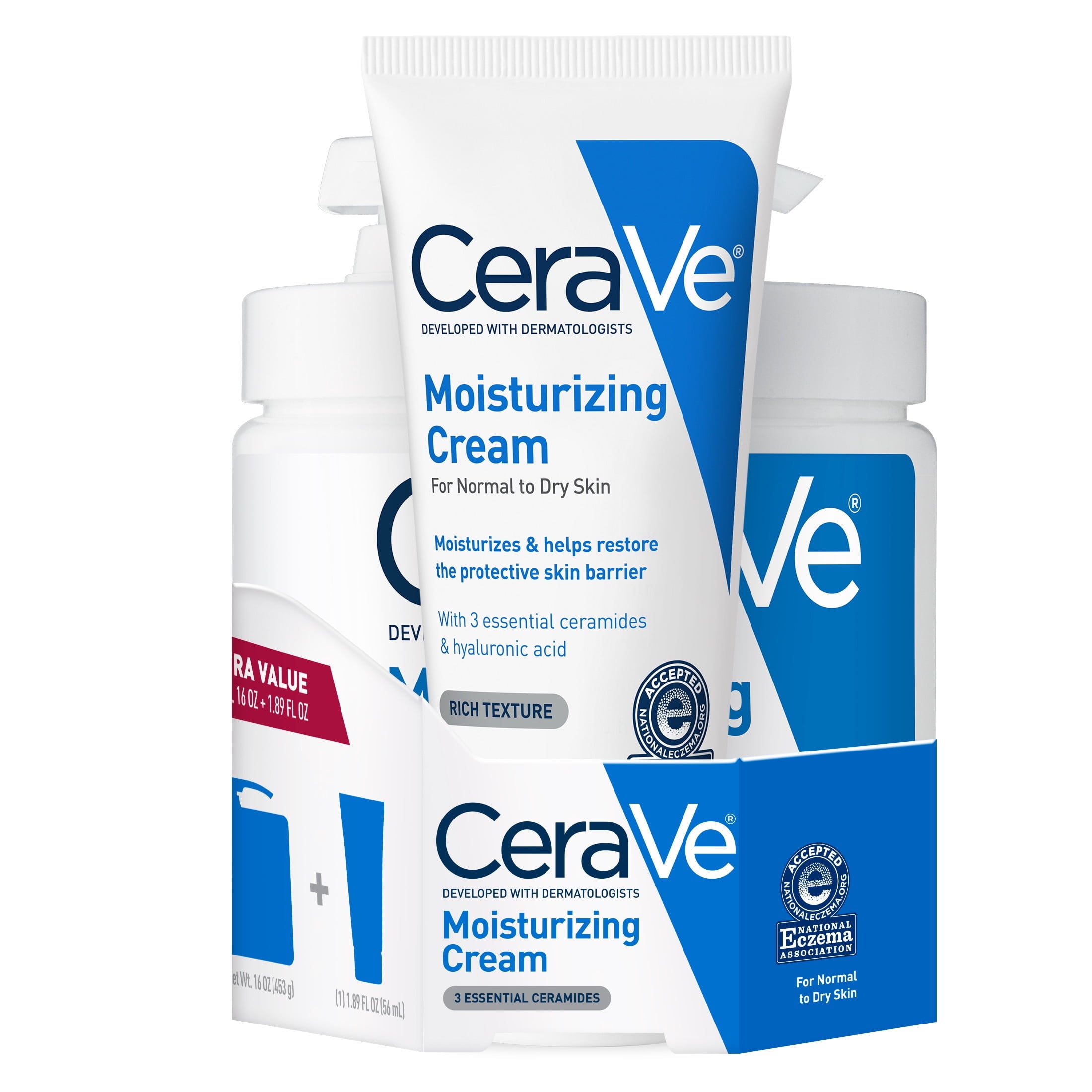 (2 pack) CeraVe Moisturizing body lotion for Normal to Dry Skin Pump & Travel Size 16 oz & 1.89 fl oz