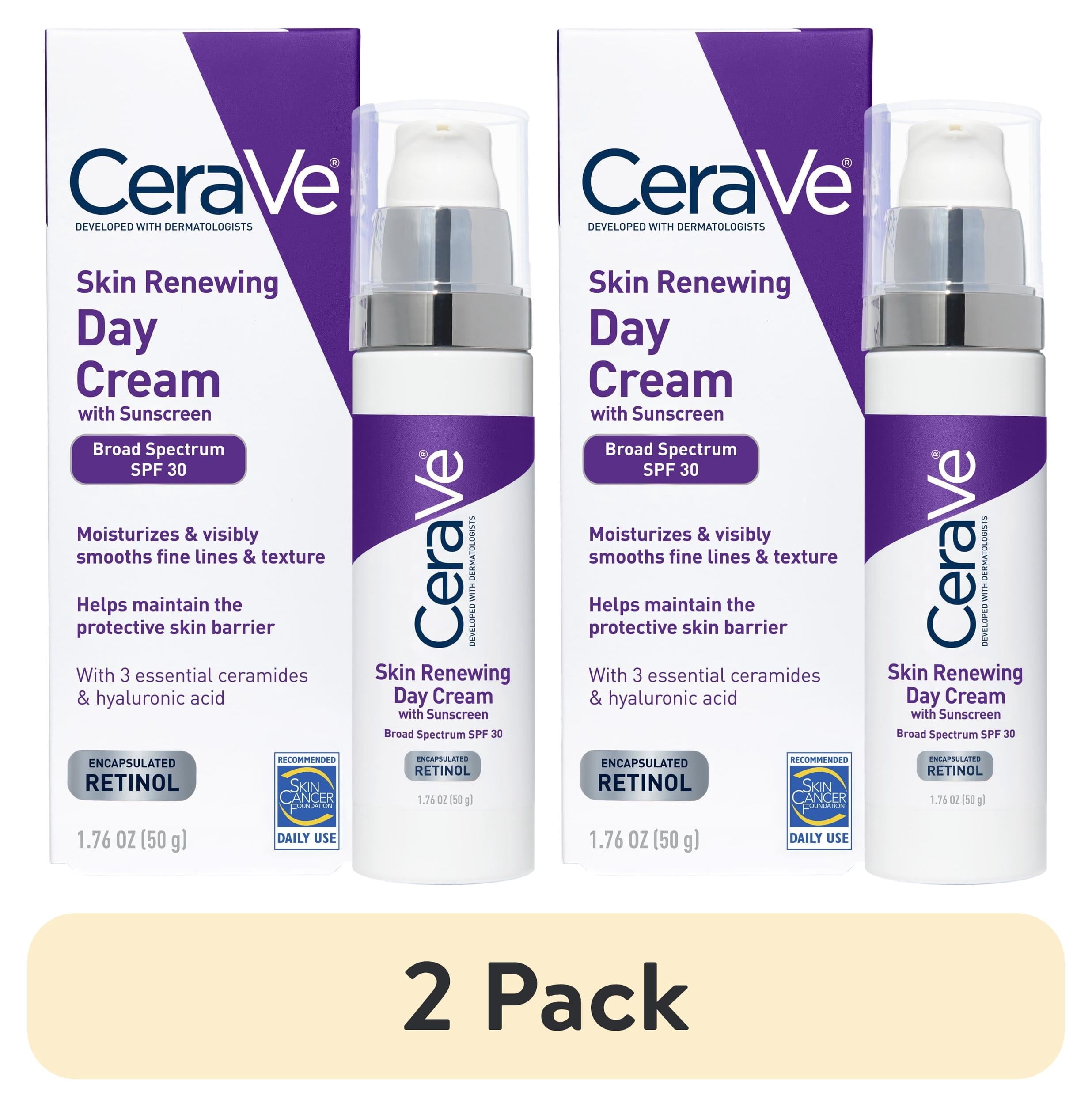 (2 pack) CeraVe Skin Renewing Day Cream with Sunscreen SPF 30 Facial Moisturizer 1.76 fl oz