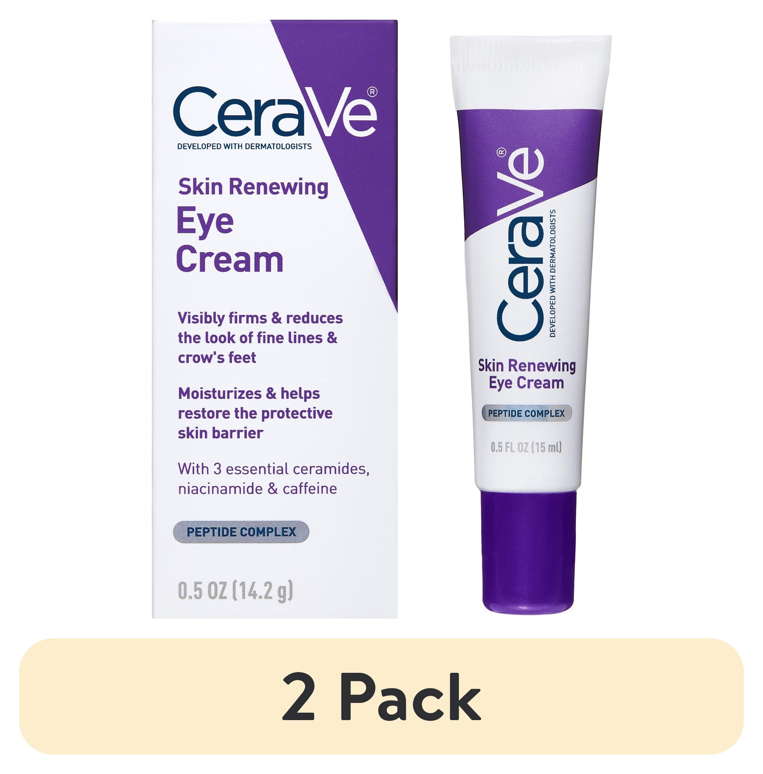 (2 pack) CeraVe Skin Care Renewing Eye Cream for Dark Circles & Puffiness with Peptides, Hyaluronic Acid, Niacinamide, Caffeine, Fragrance Free 0.5 fl oz