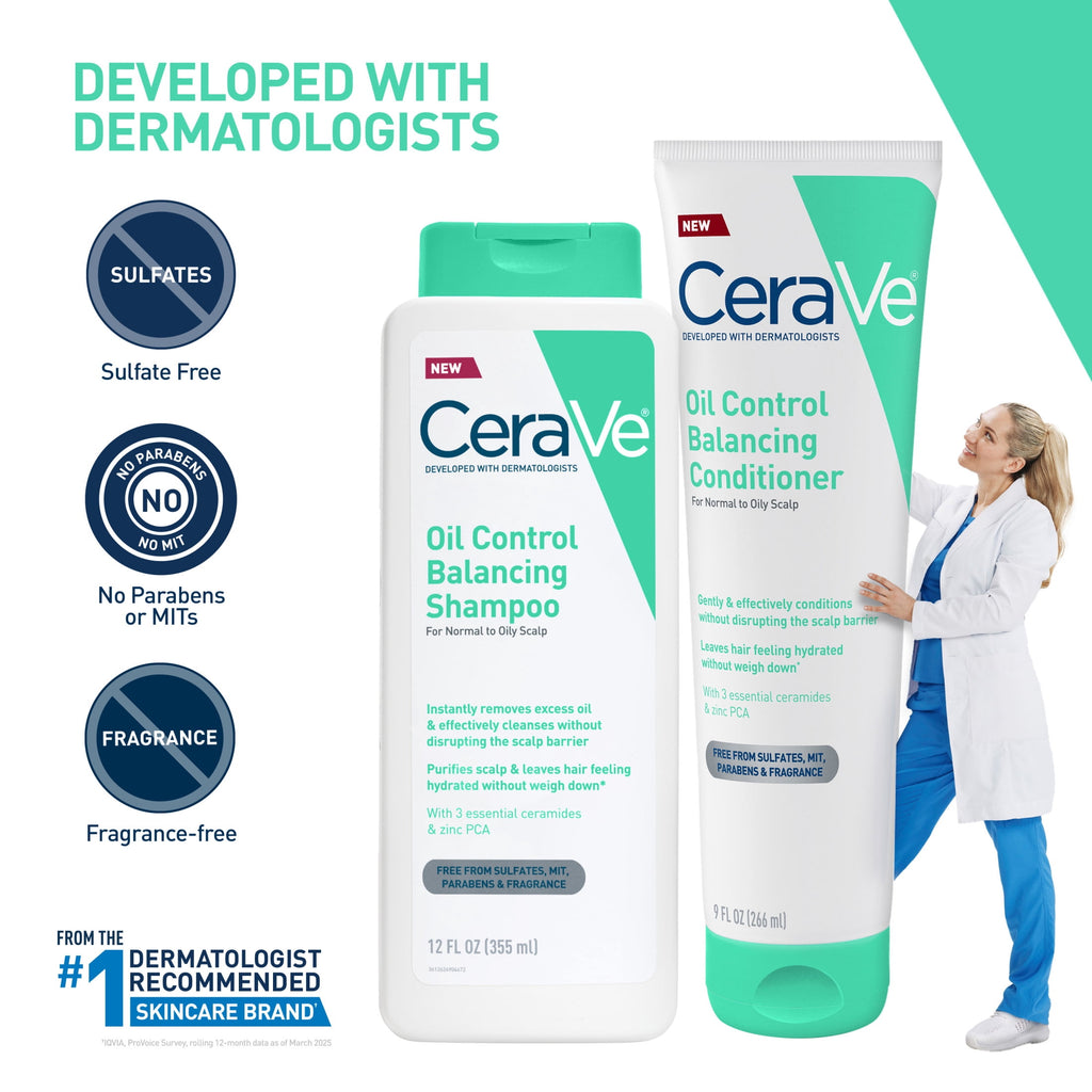 CeraVe Oil Control Balancing Conditioner for Normal to Oily Scalp & Hair, 9 fl oz