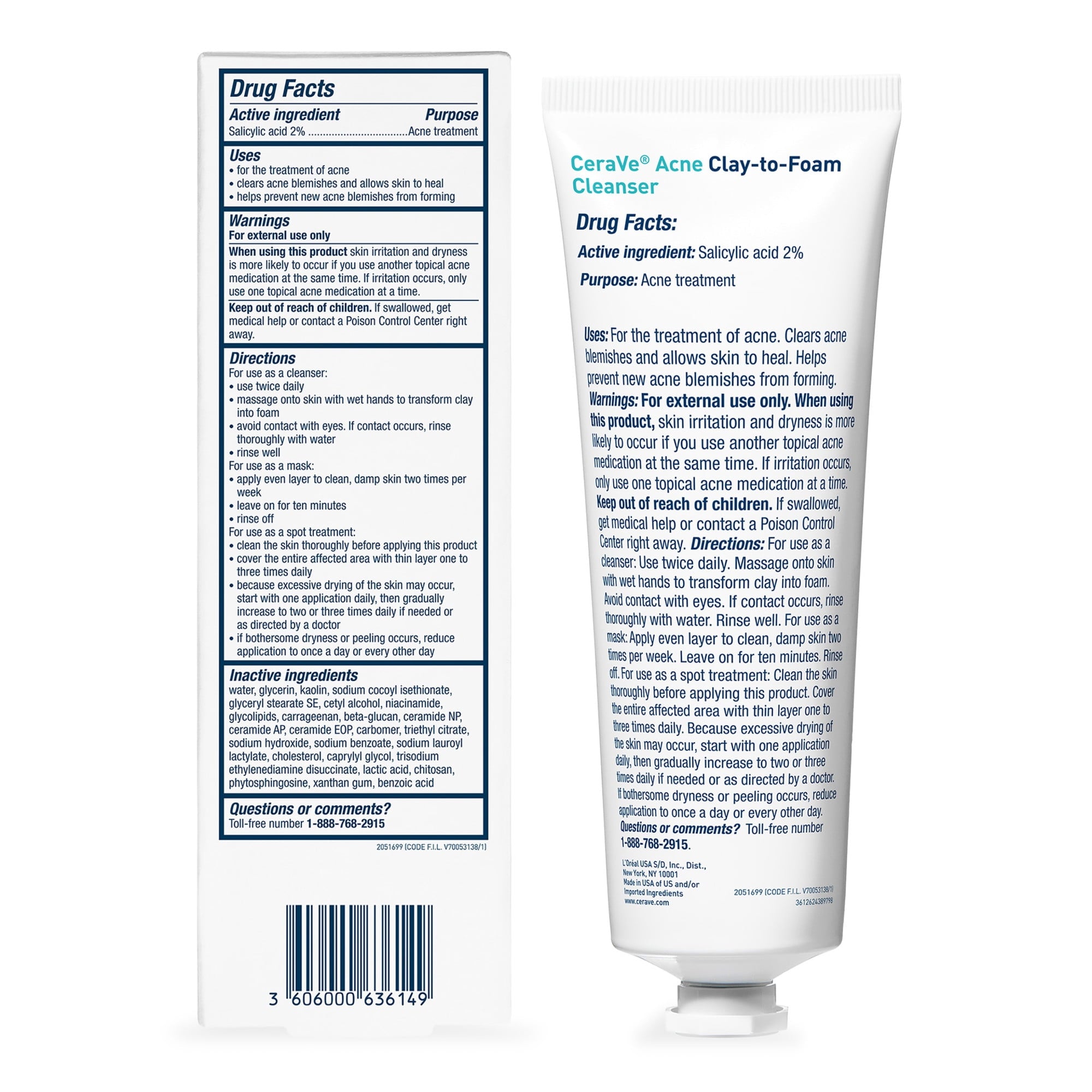 (2 pack) CeraVe Clay to Foam Acne Facial Cleanser, Mask & Spot Treatment for Acne Prone Skin 4 oz