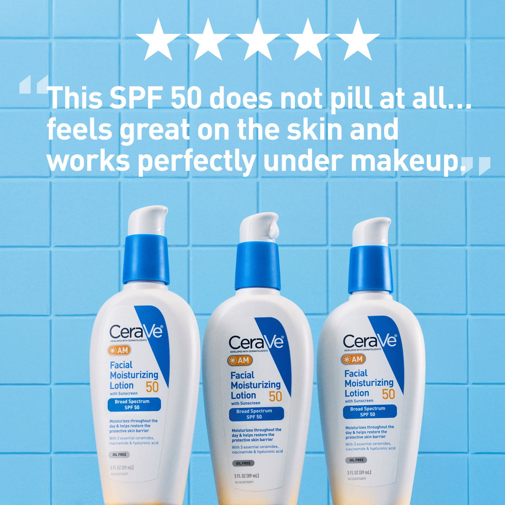 CeraVe AM Moisturizing Face Lotion with SPF 50 Sun Protection for Normal to Oily Skin, 3 fl oz