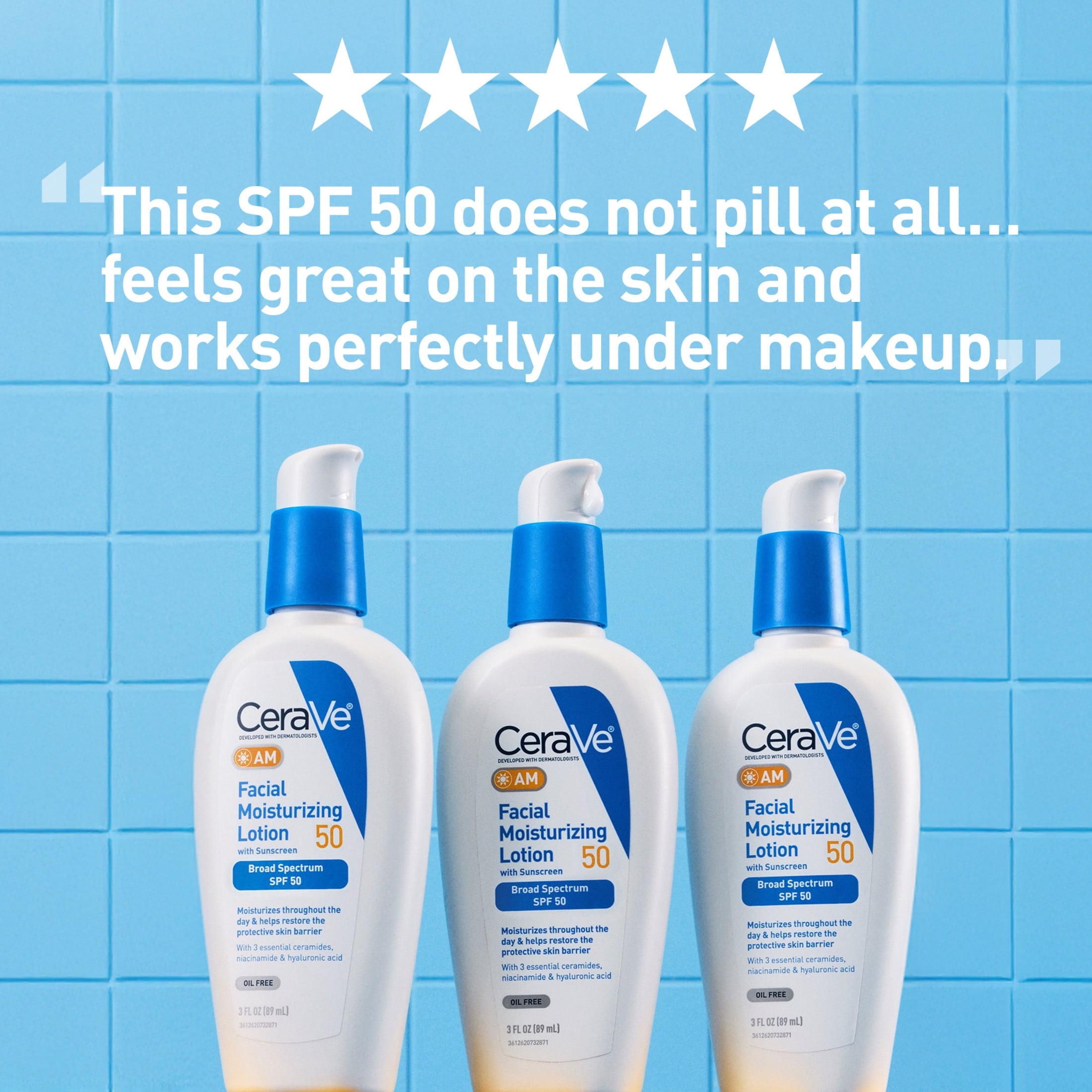 CeraVe AM Moisturizing Face Lotion with SPF 50 Sun Protection for Normal to Oily Skin, 3 fl oz