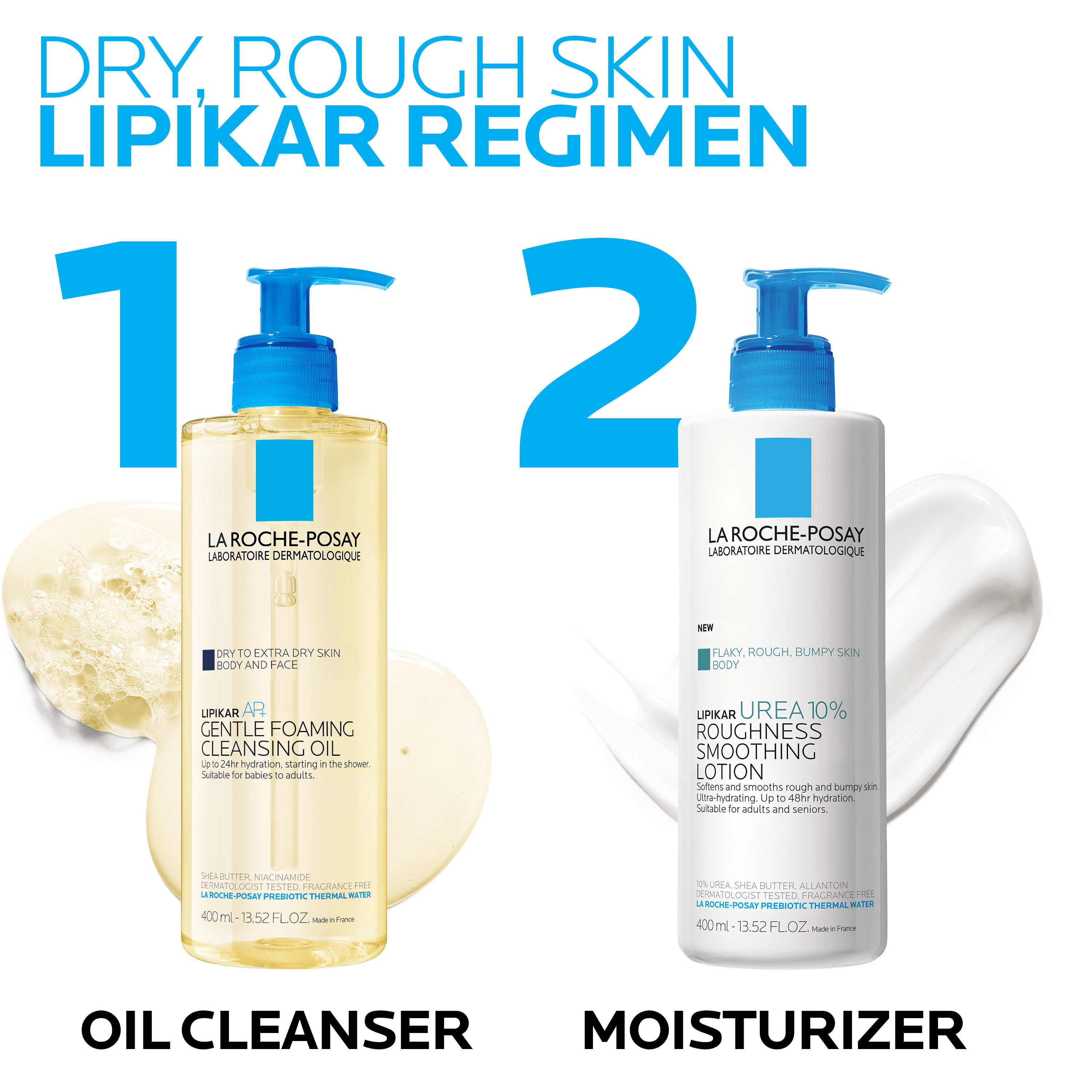La Roche-Posay Lipikar Urea 10% Roughness Smoothing Body Lotion for Dry Skin, 13.52 fl oz