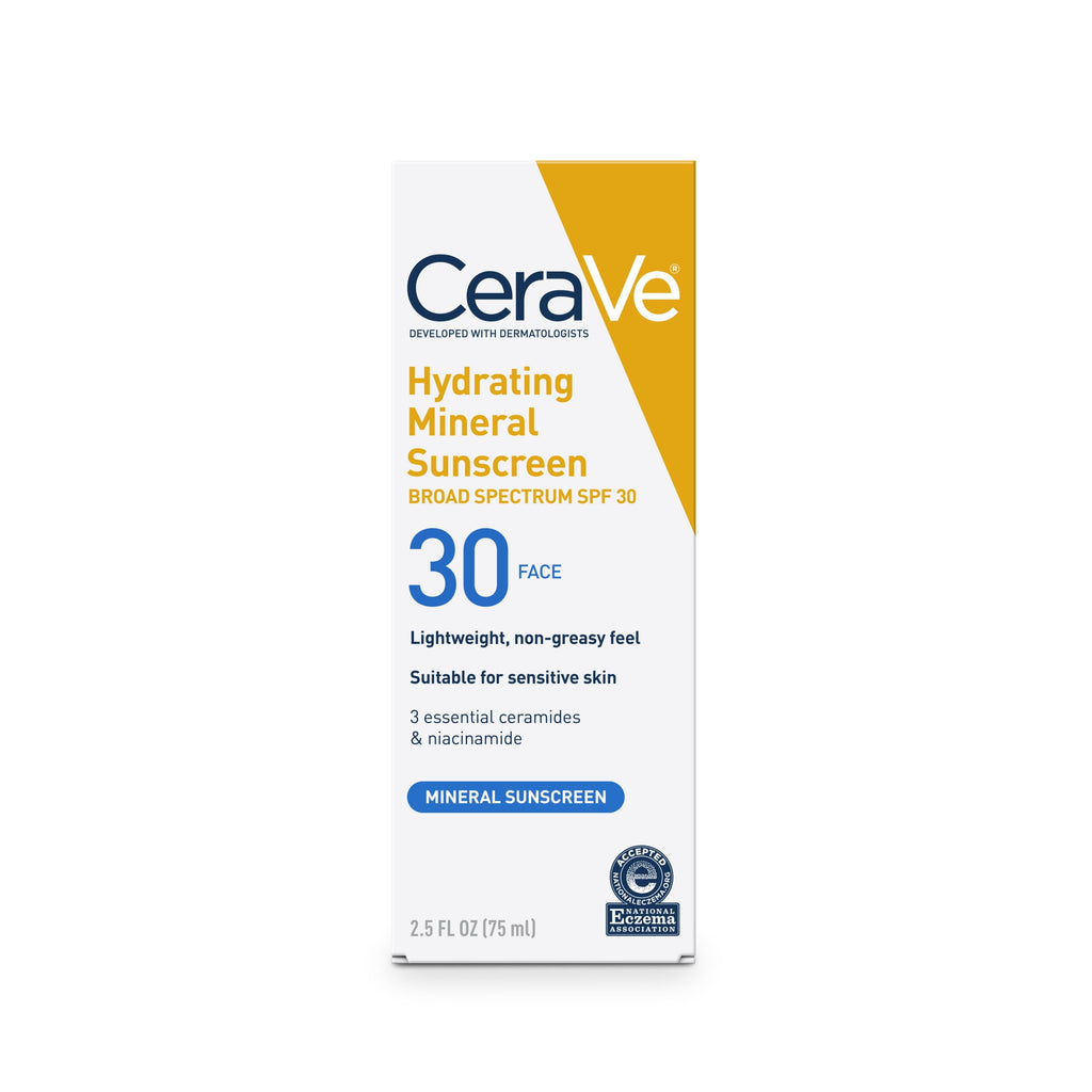 CeraVe Hydrating Mineral Sunscreen SPF 30 Face Lotion for Sensitive Skin, Kids & Adults 2.5 oz