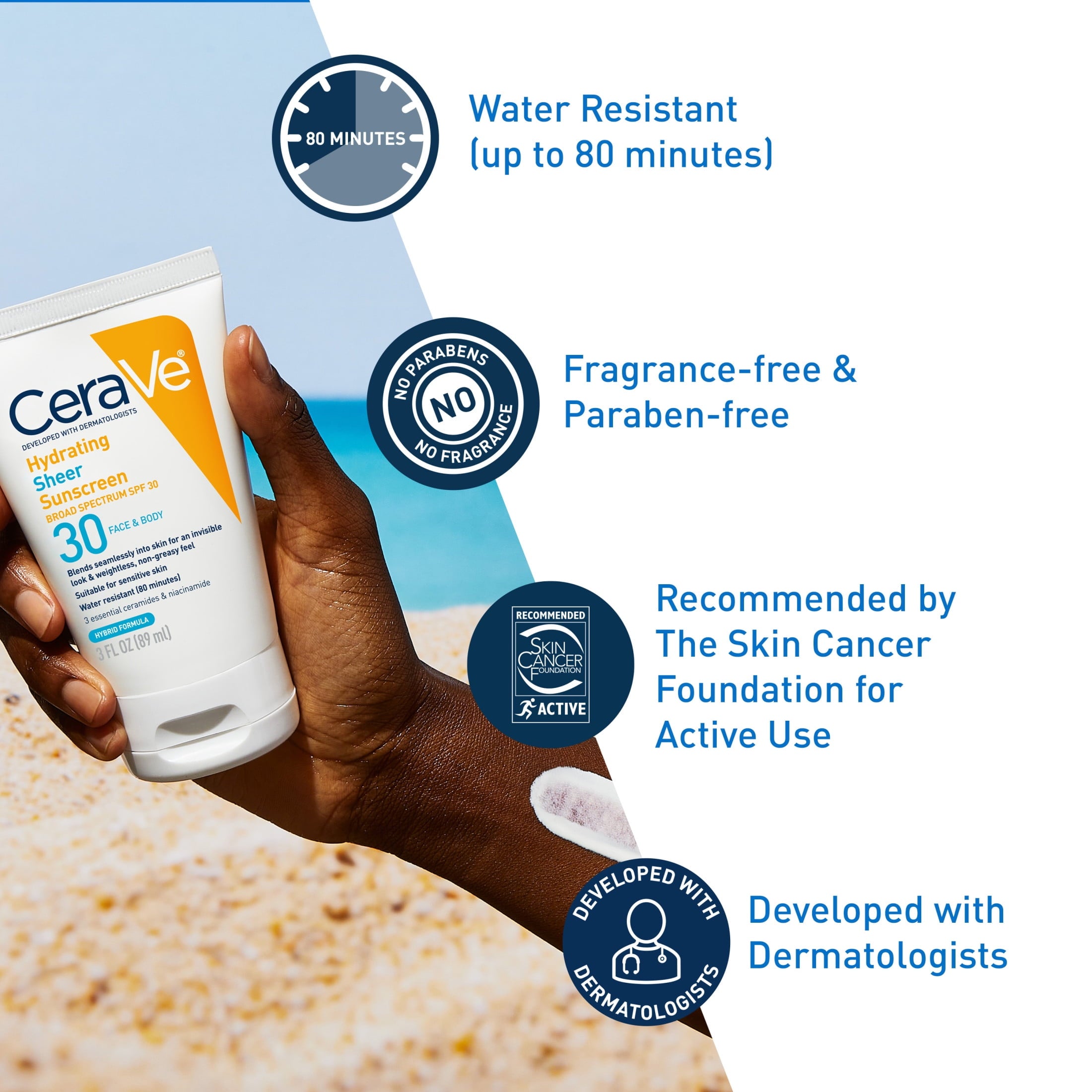 CeraVe Face Sunscreen Hydrating SPF 30 Broad Spectrum Hybrid Mineral Water Resistant Non-Comedogenic Lotion, 3 fl oz