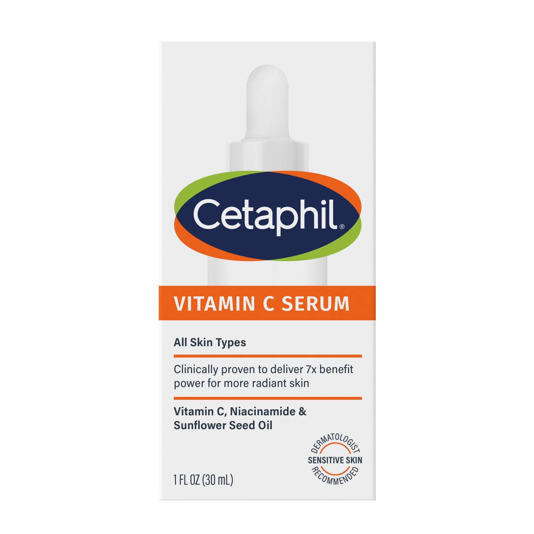 CETAPHIL Vitamin C Serum, Lightweight Face Serum for All Skin Types, Vitamin C, Niacinamide & Sunflower Seed Oil, 1 fl oz