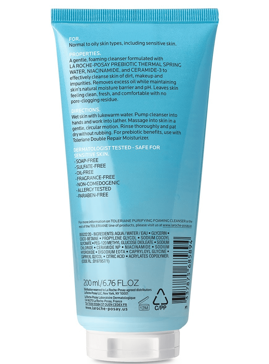 La Roche-Posay Toleriane Purifying Foaming Face Wash for Oily and Normal Skin, Oil-Free Facial Cleanser, 6.76 fl oz