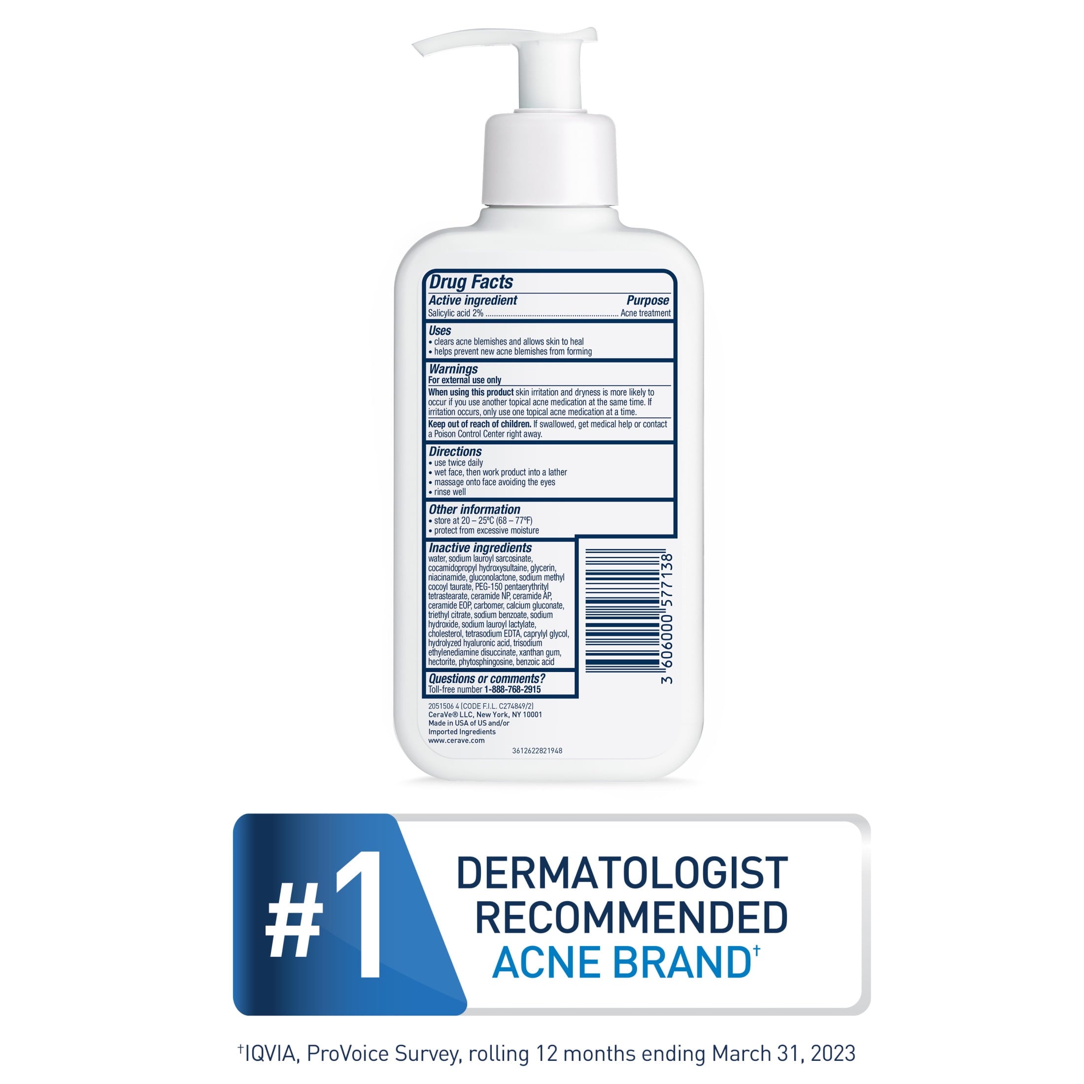 (2 pack) CeraVe Skin Care Acne Control Face Cleanser with 2% Salicylic Acid Clears Acne Blackheads Pores