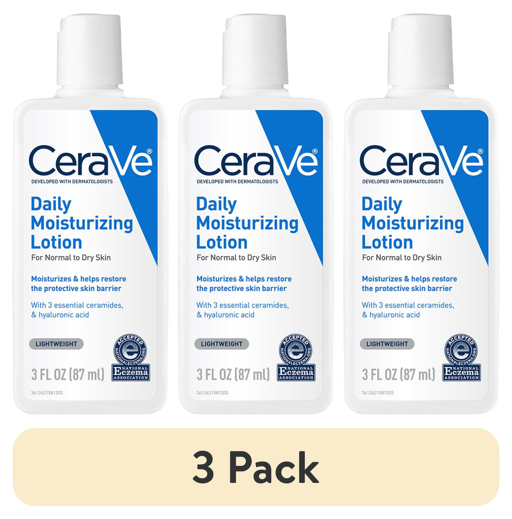 (3 pack) CeraVe Daily Moisturizing Lotion for Normal to Dry Skin Face Body Hand Hyaluronic Acid 3 fl oz