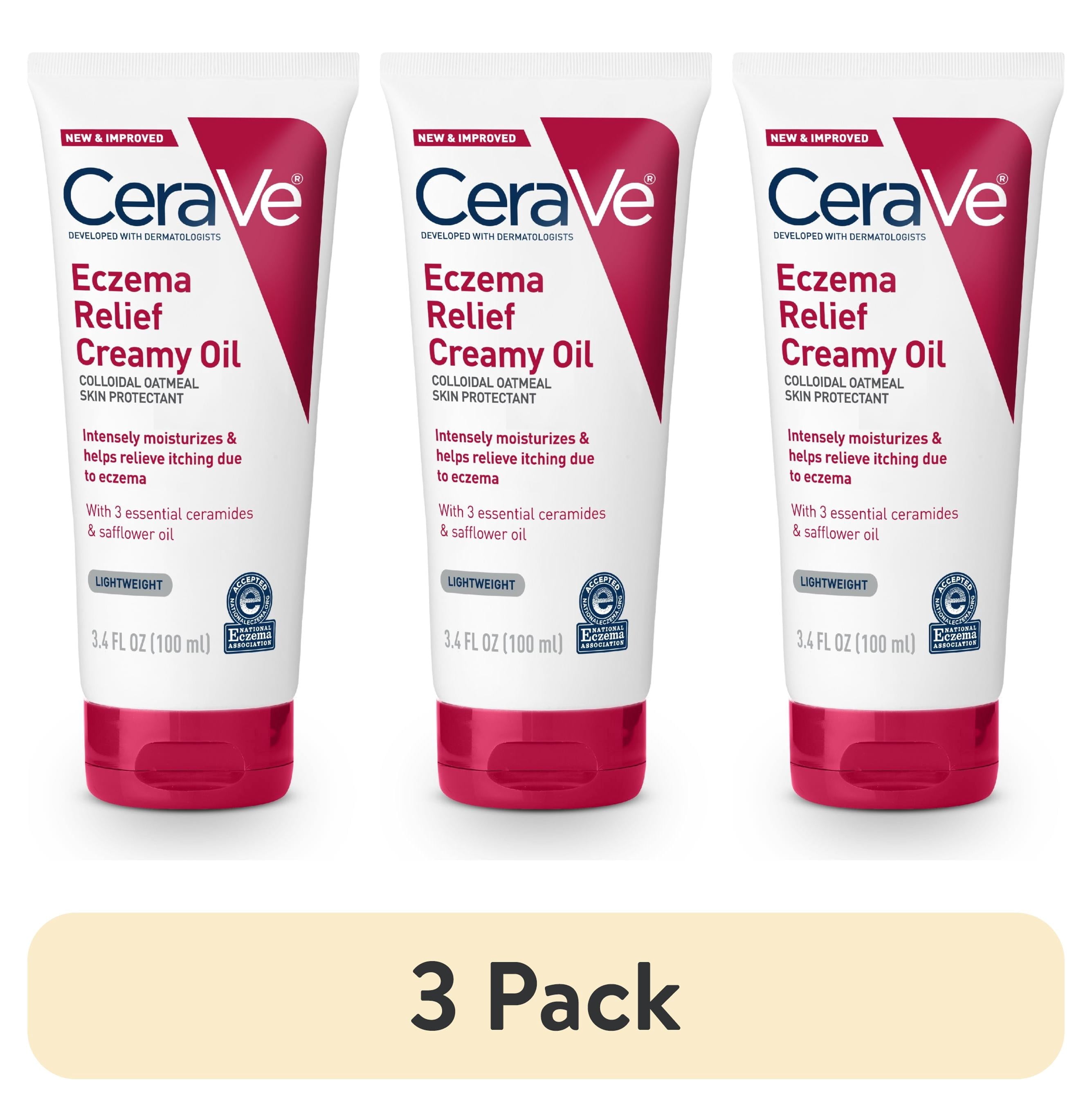 (3 pack) CeraVe Eczema Relief Creamy Body Oil for Itchy Dry Skin with Colloidal Oatmeal, 3.4 fl oz