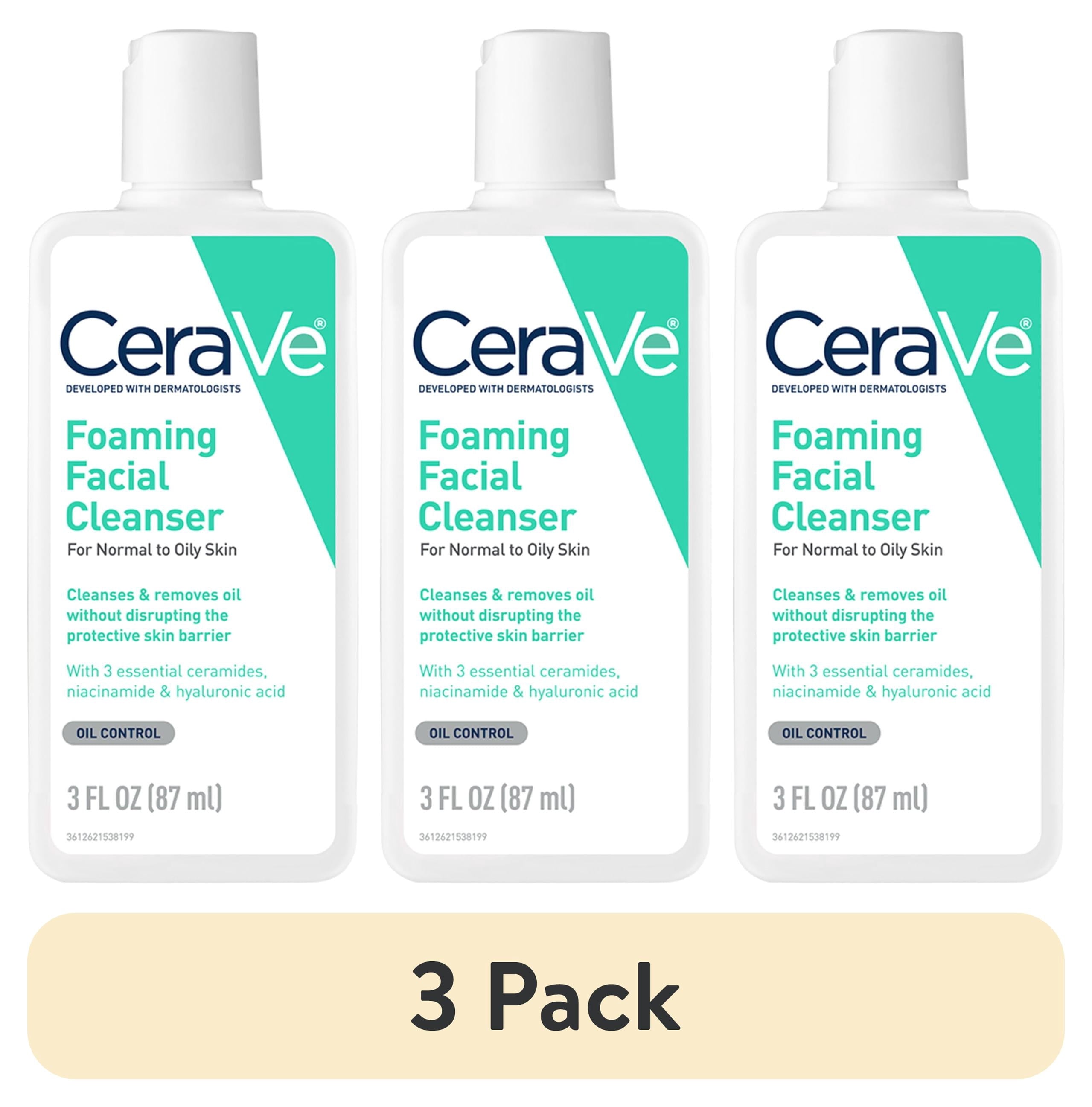 (3 pack) CeraVe Travel Size Foaming Facial Cleanser for Normal to Oily Skin, 3 fl oz