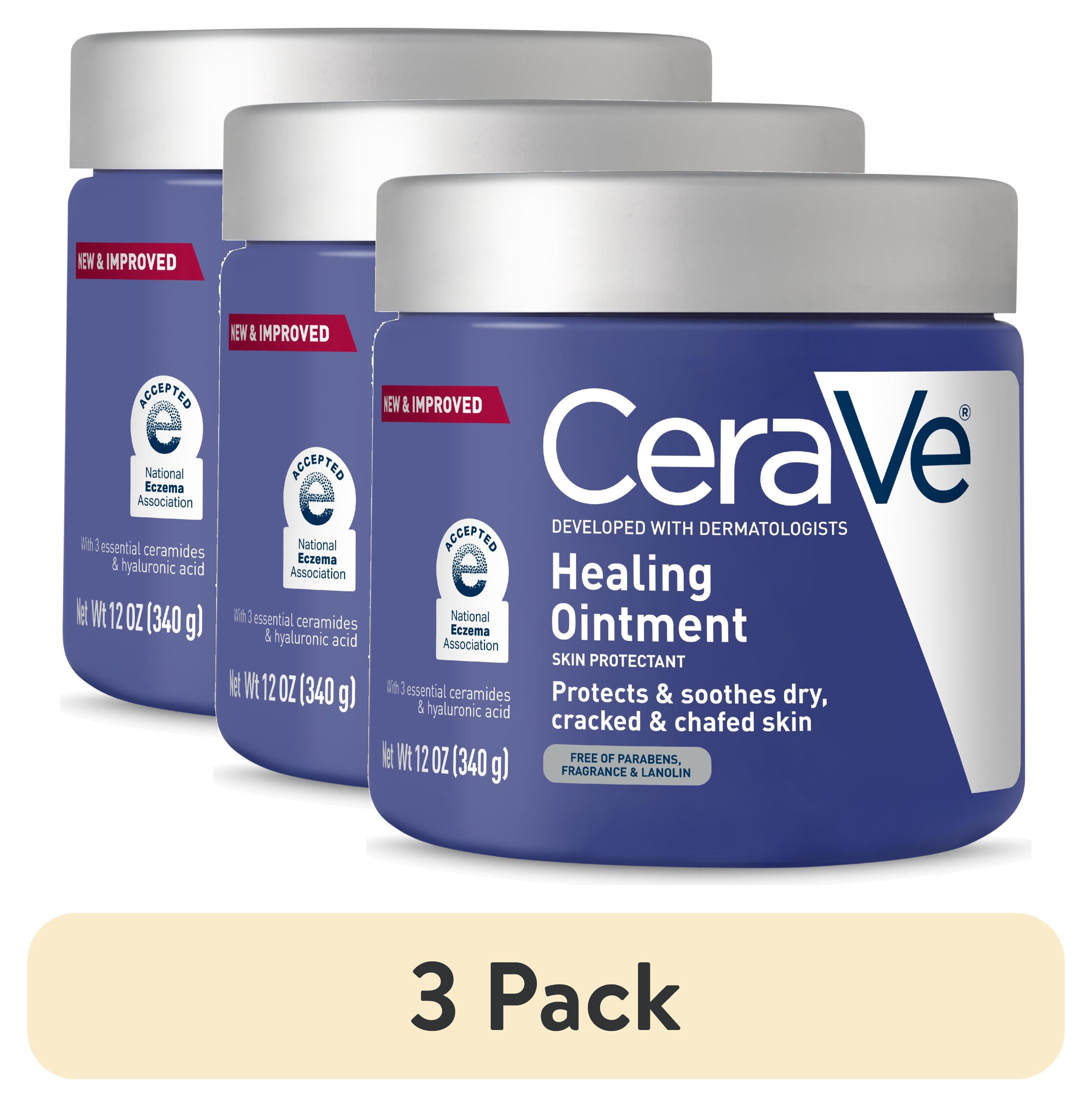 (3 pack) CeraVe Healing Ointment for Face & Body, Protects and Soothes Dry, Cracked, & Chafed Skin 12 oz
