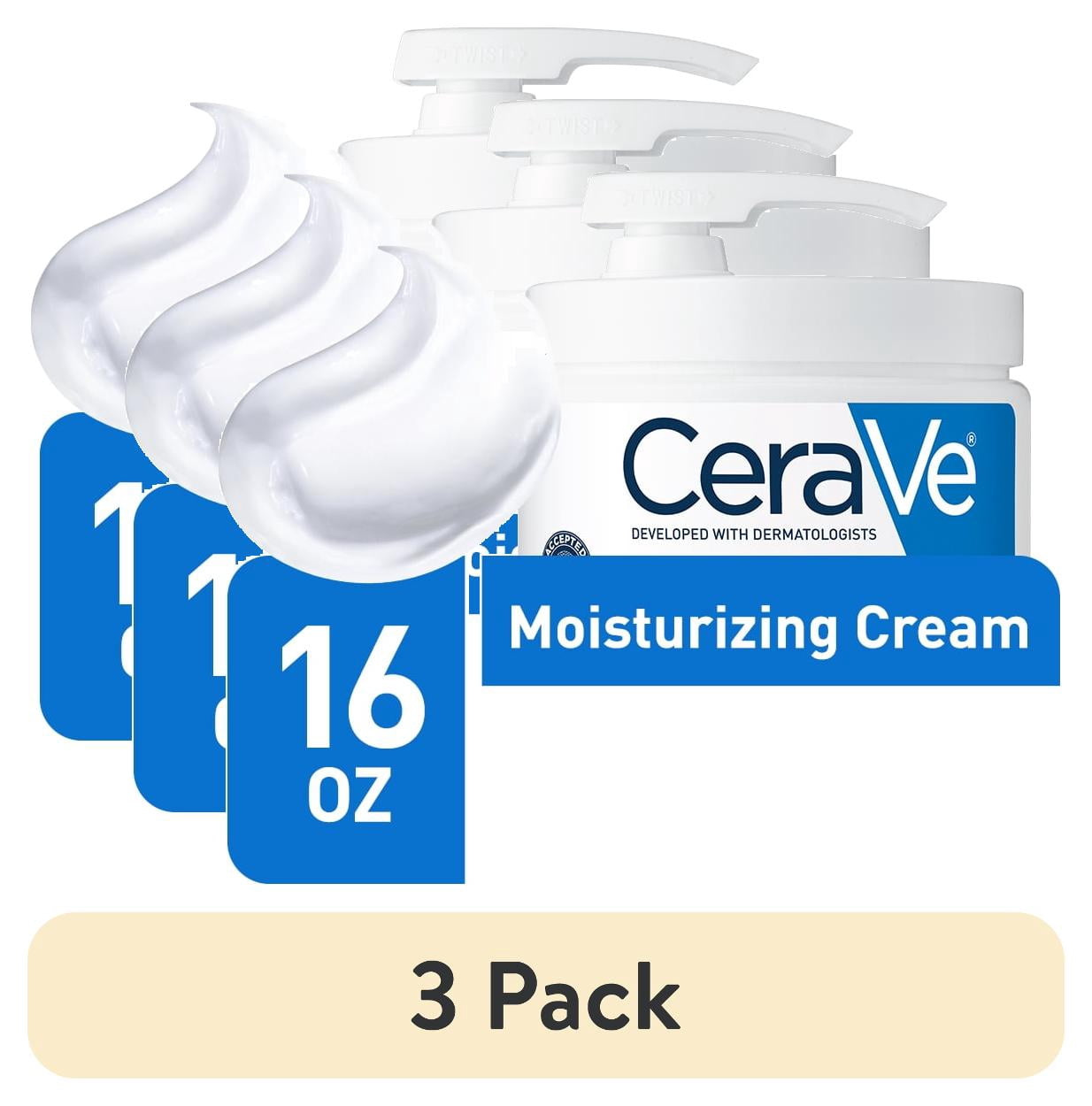 (3 pack) CeraVe Moisturizing Cream with Pump, Body Cream for Dry Skin, 16 oz.