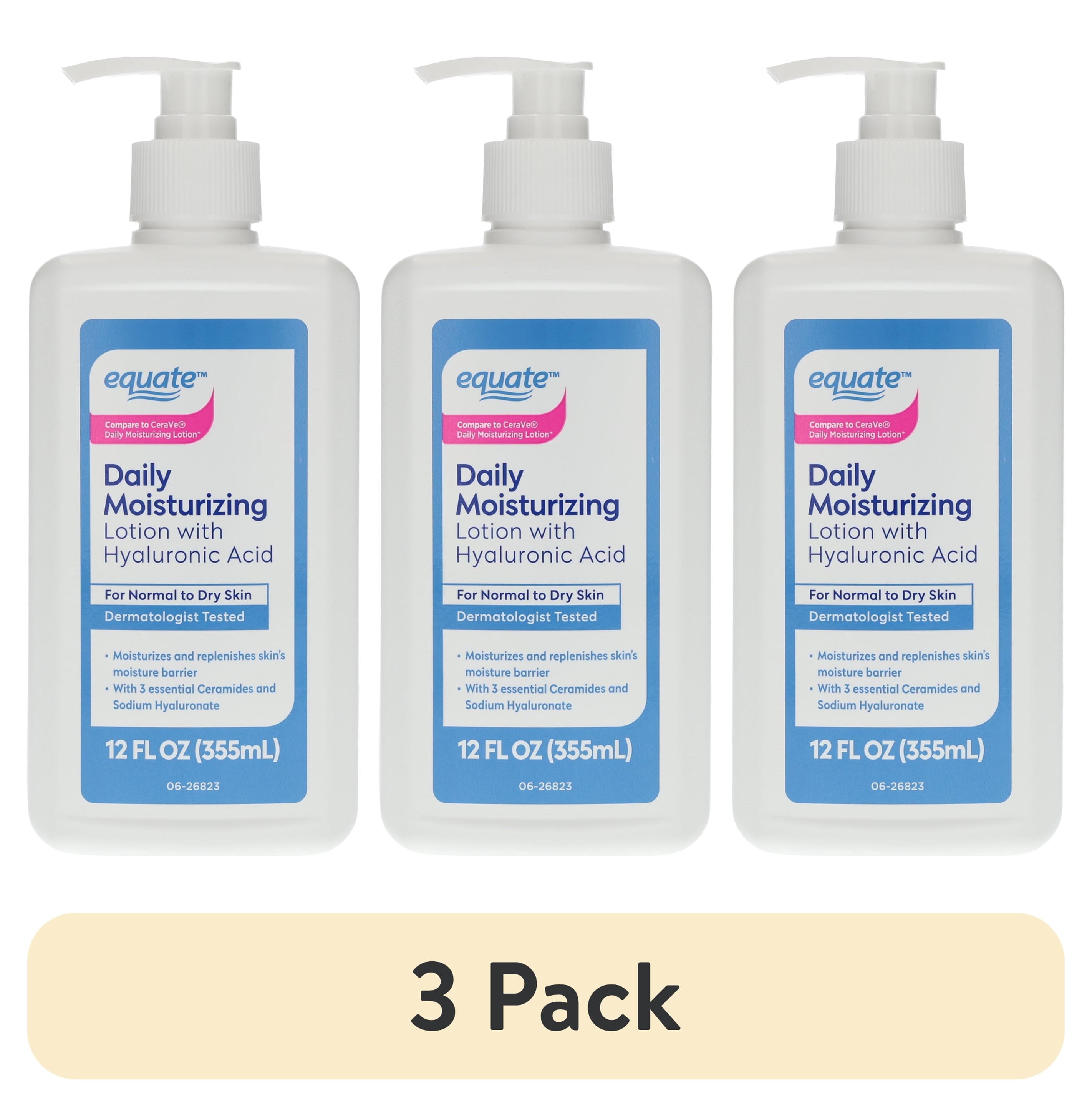 (3 pack) Equate Daily Moisturizing Lotion with Hyaluronic Acid, 12 fl oz
