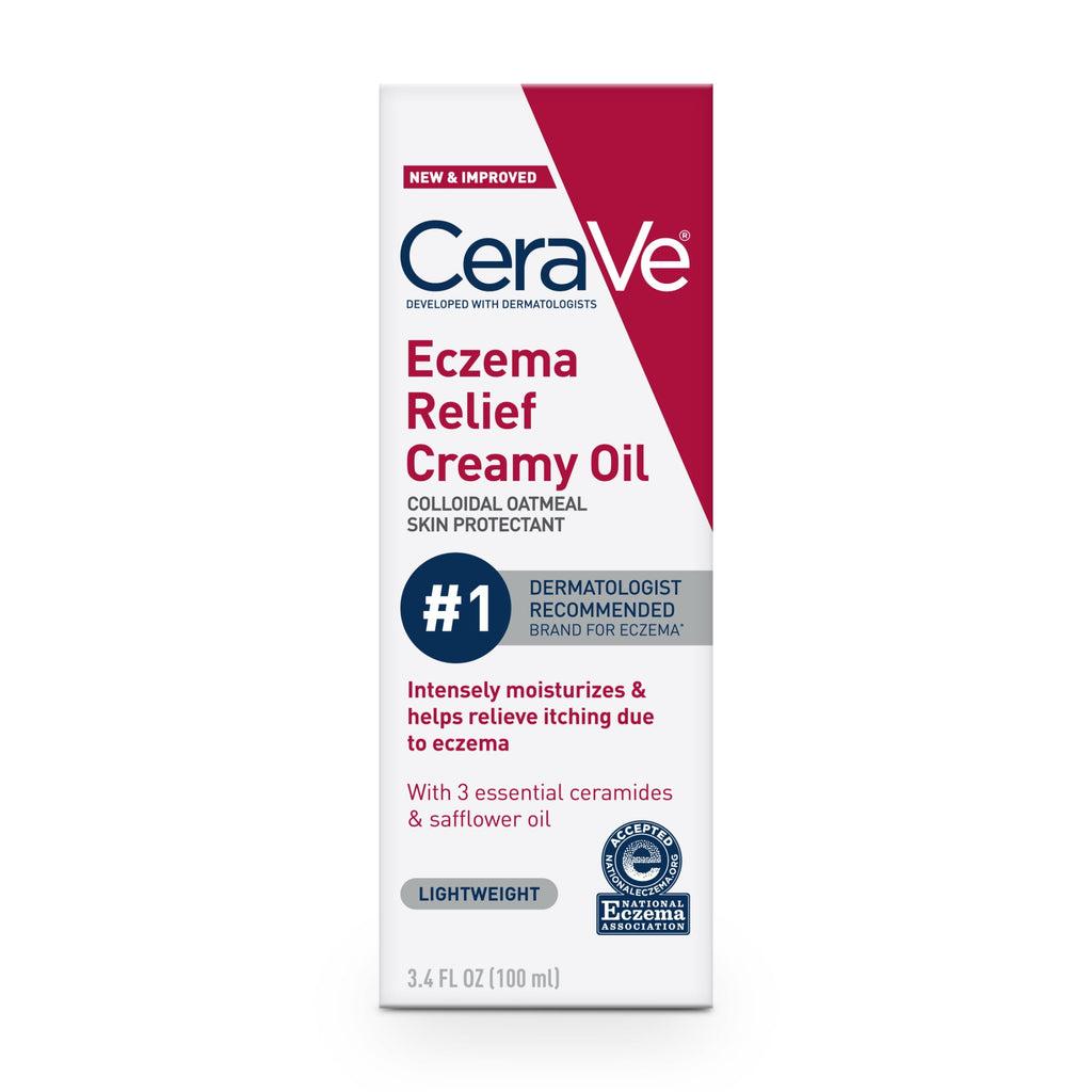 (3 pack) CeraVe Eczema Relief Creamy Body Oil for Itchy Dry Skin with Colloidal Oatmeal, 3.4 fl oz