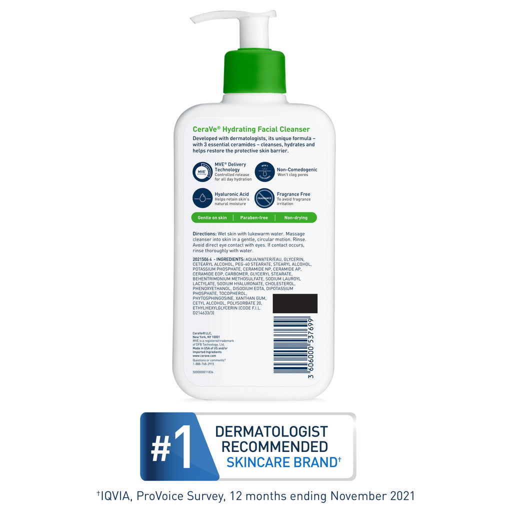 CeraVe Hydrating Facial Cleanser, Daily Face Wash for Normal to Dry Skin, 8 fl oz.