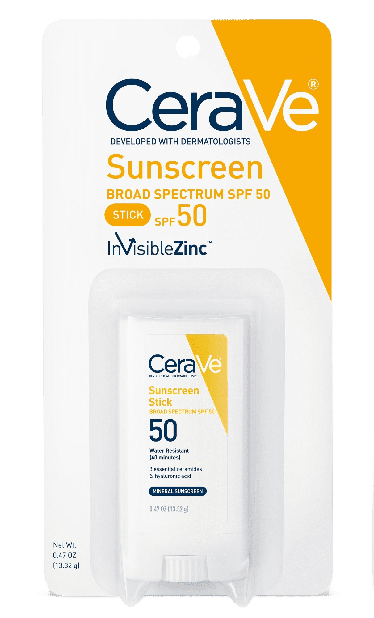 CeraVe Sunscreen Stick SPF 50, 0.47 Ounce, Mineral Sunscreen for Kids & Adults