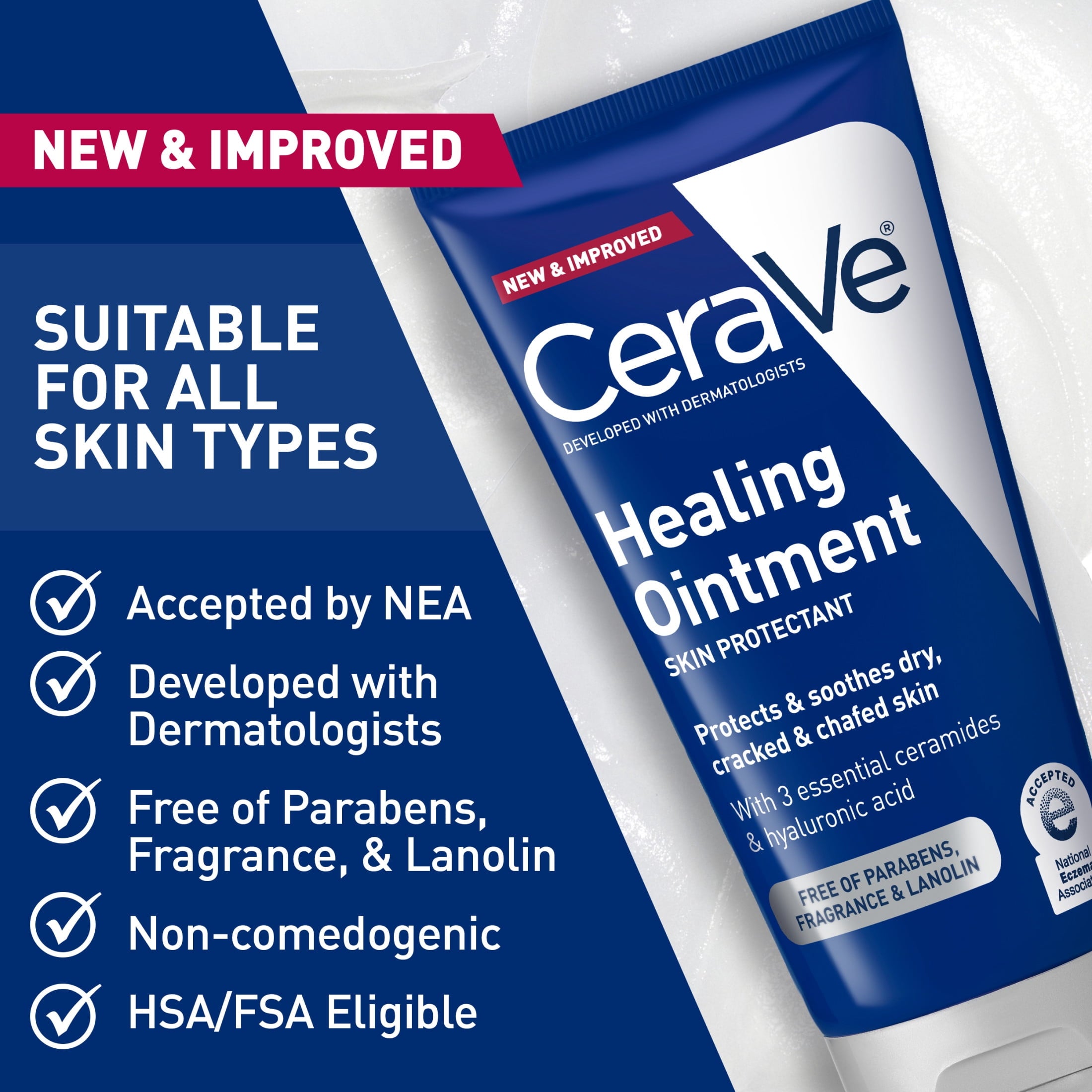 CeraVe Dry Skin Moisturizer Healing Ointment with Petrolatum Hyaluronic Acid Ceramides Fragrance Free 5 oz