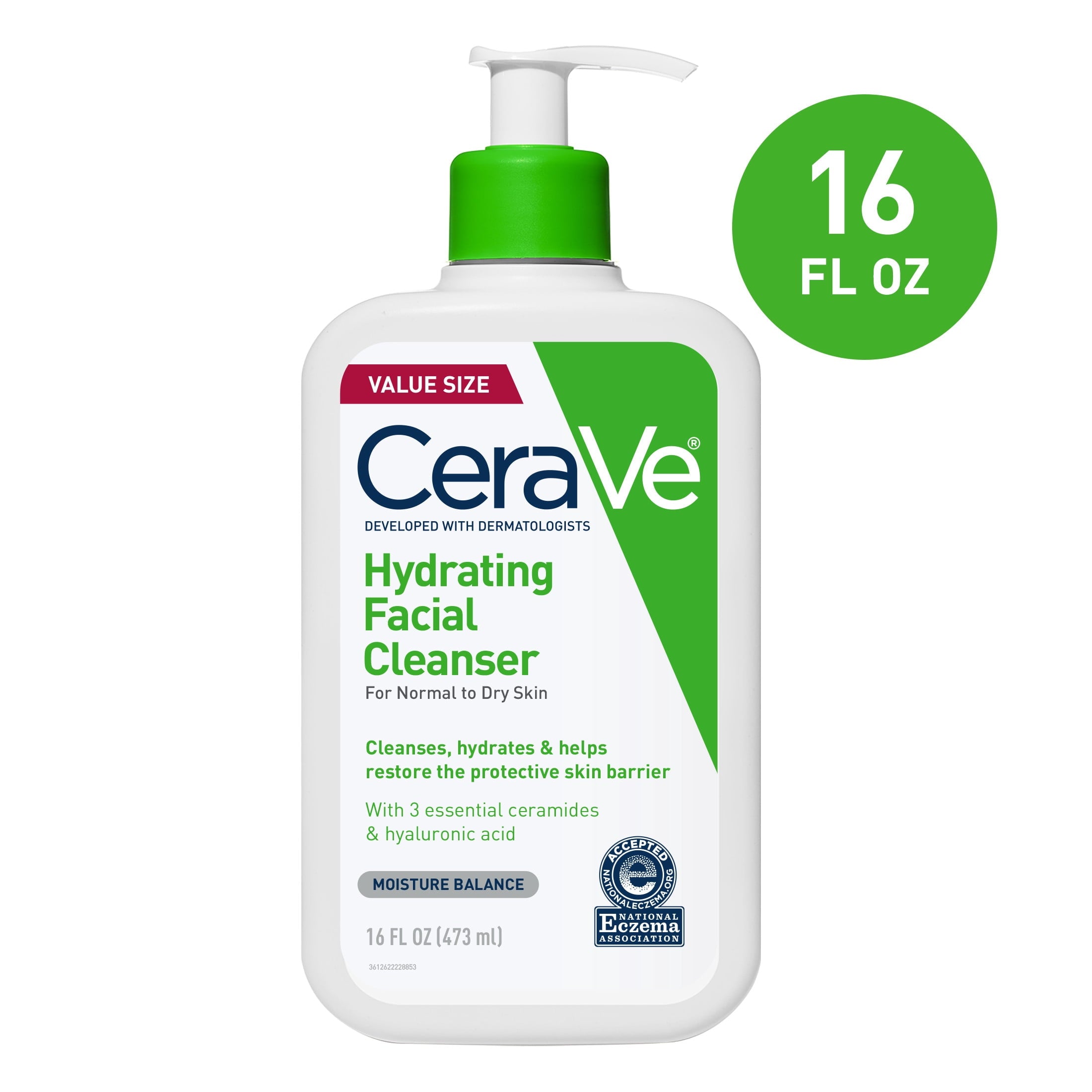 (2 pack) CeraVe Hydrating Facial Cleanser for Normal to Dry Skin, Daily Face Wash for Dryness, 16 fl oz.