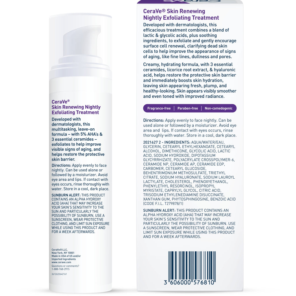 (2 pack) CeraVe Skin Renewing Nightly Exfoliating Treatment Anti-Aging Face Serum, 1.7 fl oz